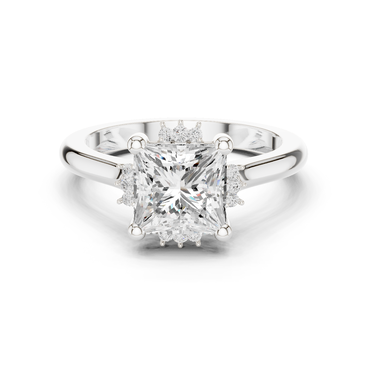 Gold Jewelry L35-123, Princess center stone, White Gold