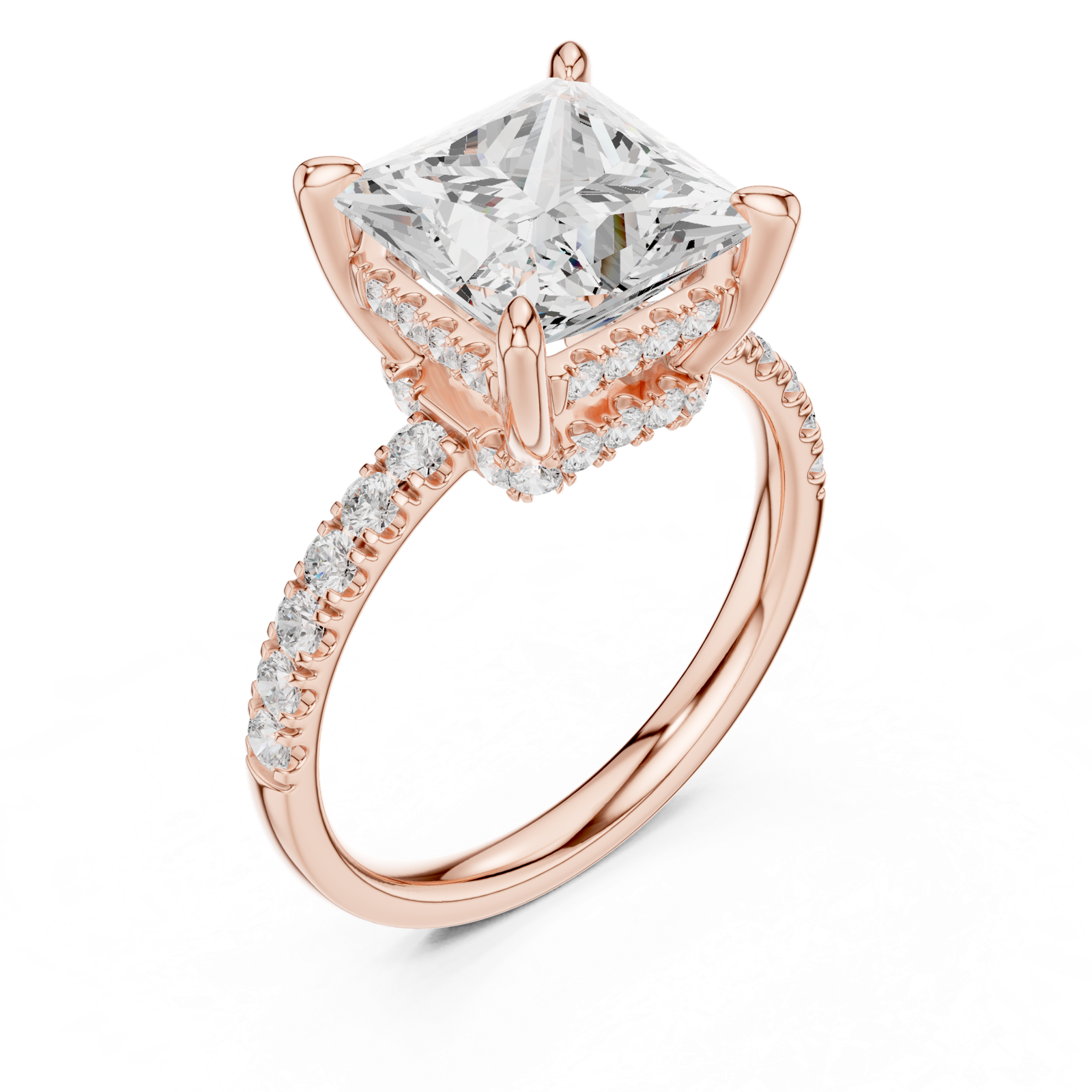 Gold Ring DDLR-259, Princess center stone, Rose Gold, view 2