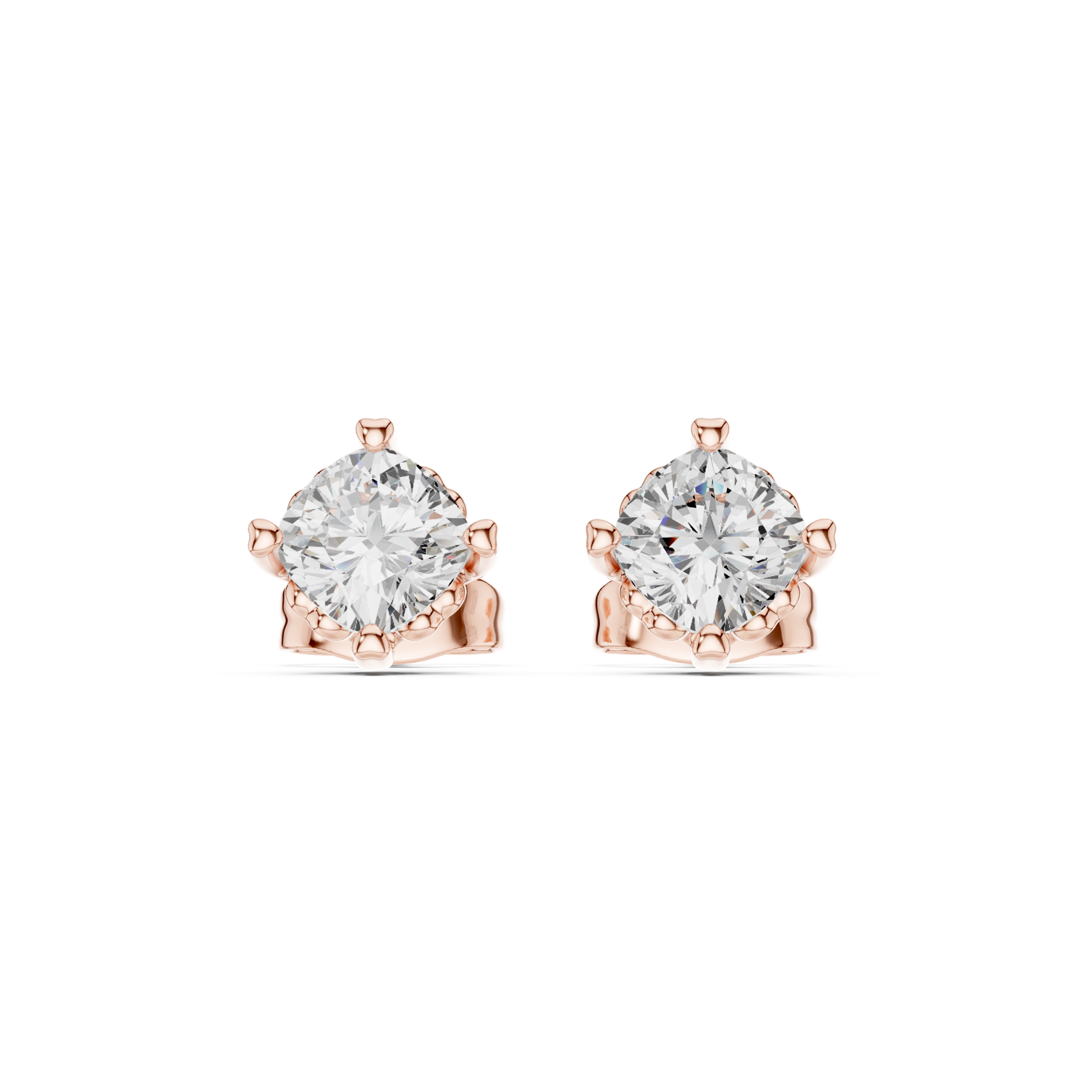 14K Solid Gold Lab Diamond Stud Earrings, Rose Gold, view 4