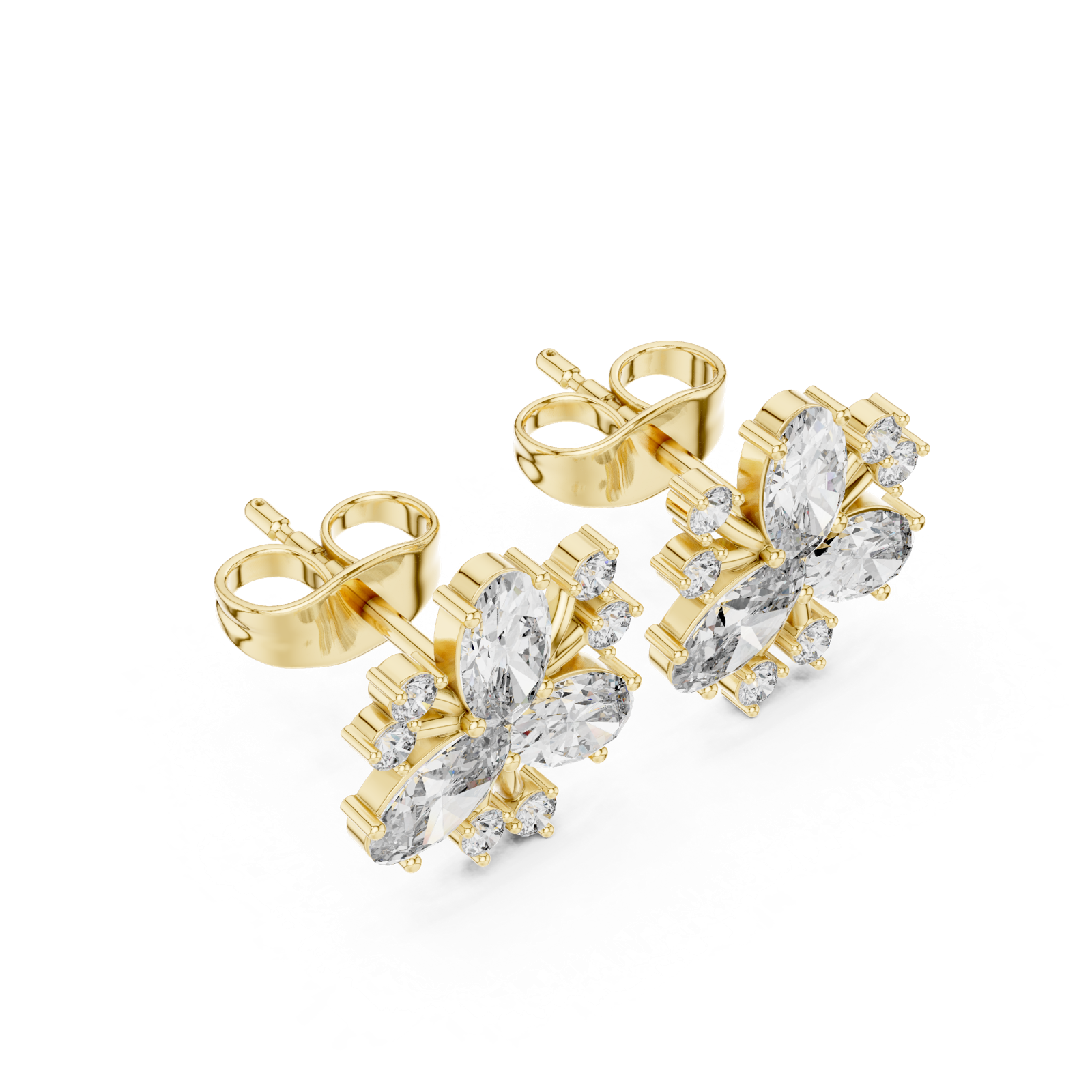 14K Solid Gold Lab Diamond Flower Cluster Earrings, Yellow Gold, view 2