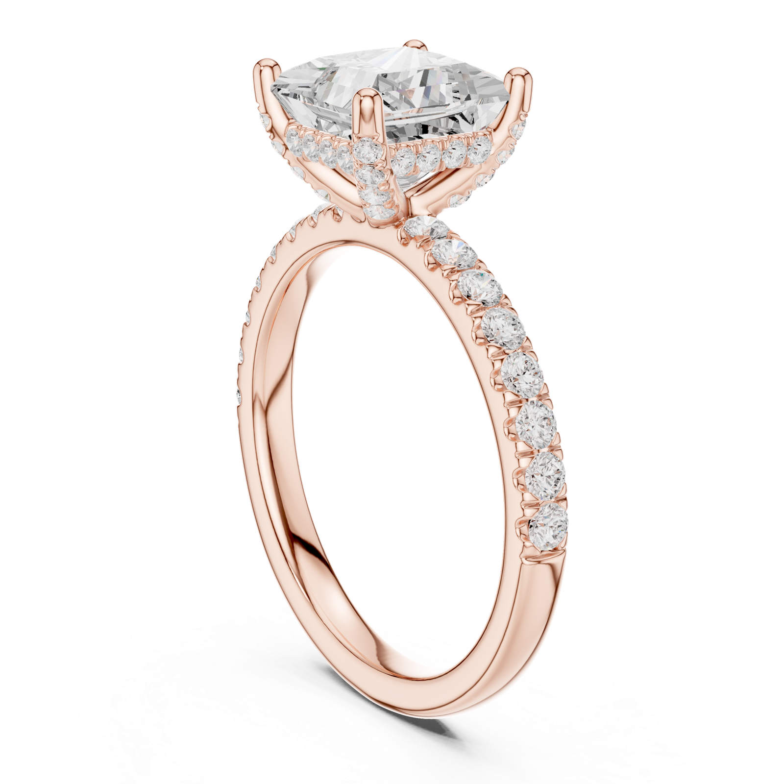 Gold Ring DDLR-161, Princess center stone, Rose Gold, view 1