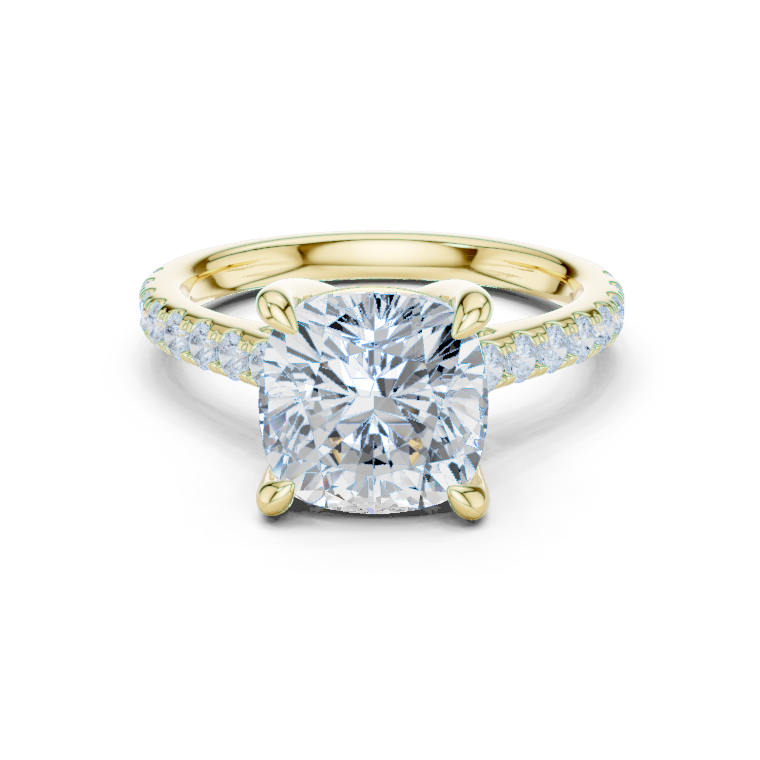 Gold Ring, Cushion center stone, Yellow Gold