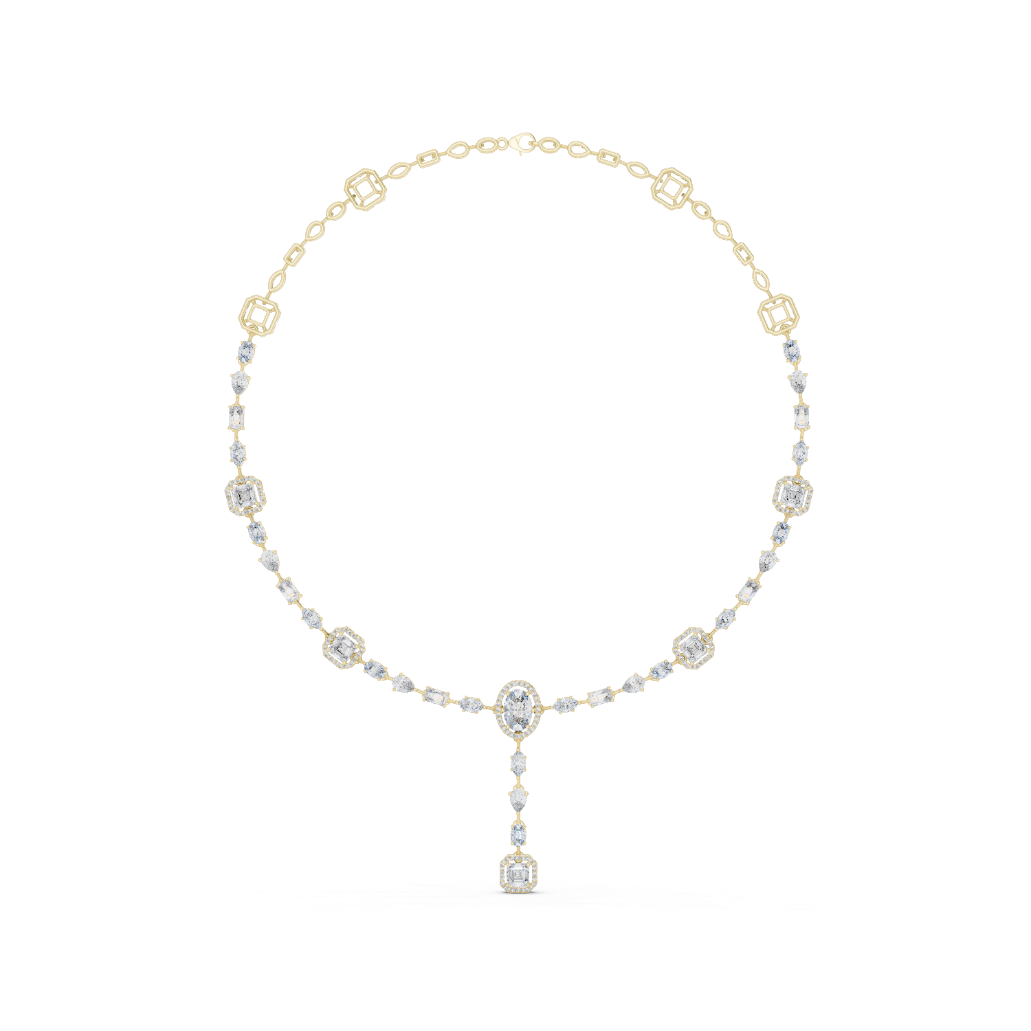 14K Solid Gold Lab Diamond Station Necklace, Yellow Gold