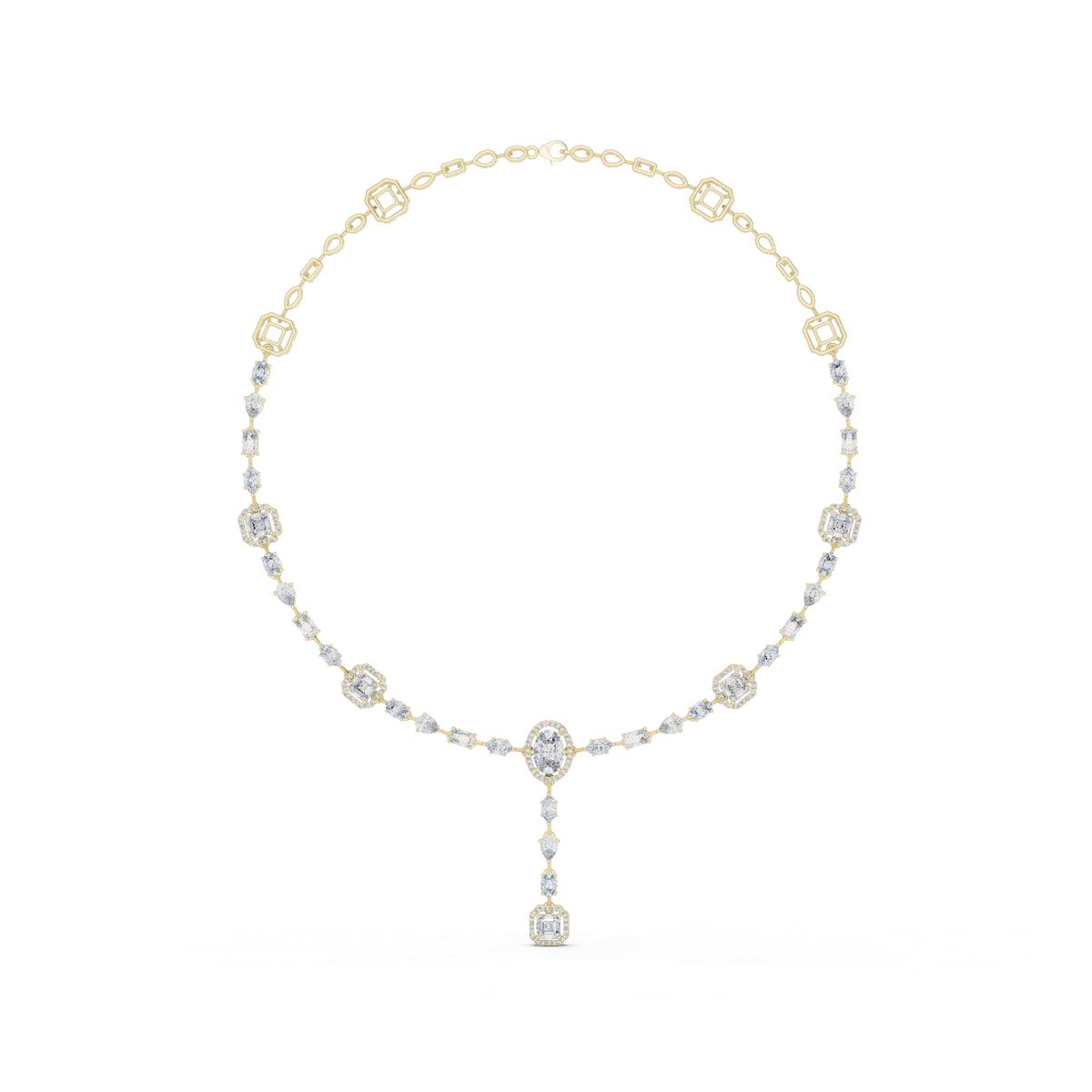 14K Solid Gold Lab Diamond Station Necklace, Yellow Gold