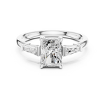 Gold Three-Stone Baguette Engagement Ring, Radiant center stone, White Gold, view 4