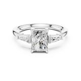 Gold Three-Stone Baguette Engagement Ring, Radiant center stone, White Gold, view 4