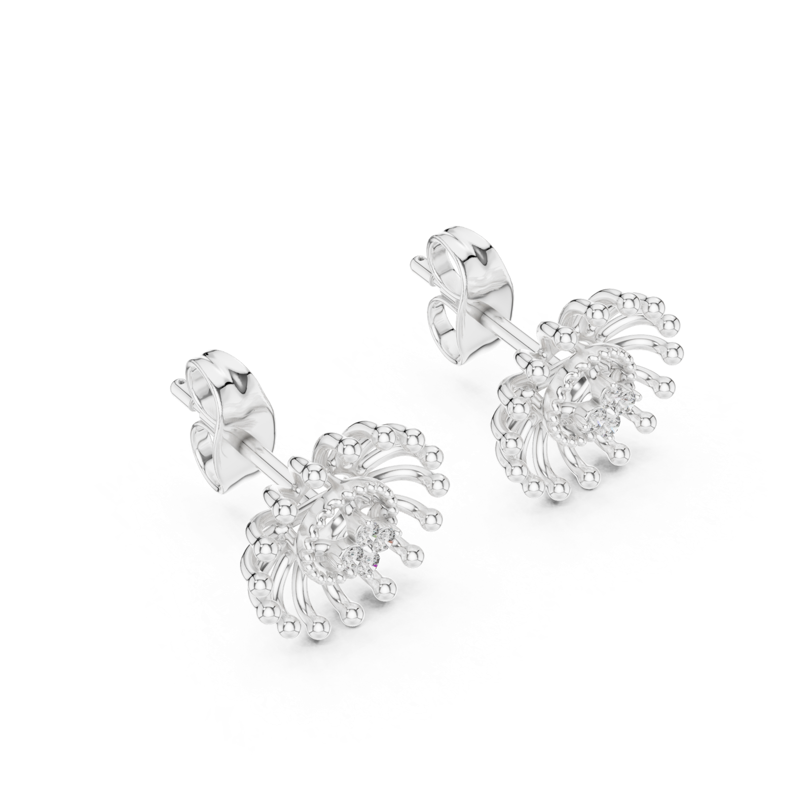 Gold Earrings 12-10007@E, White Gold, view 2