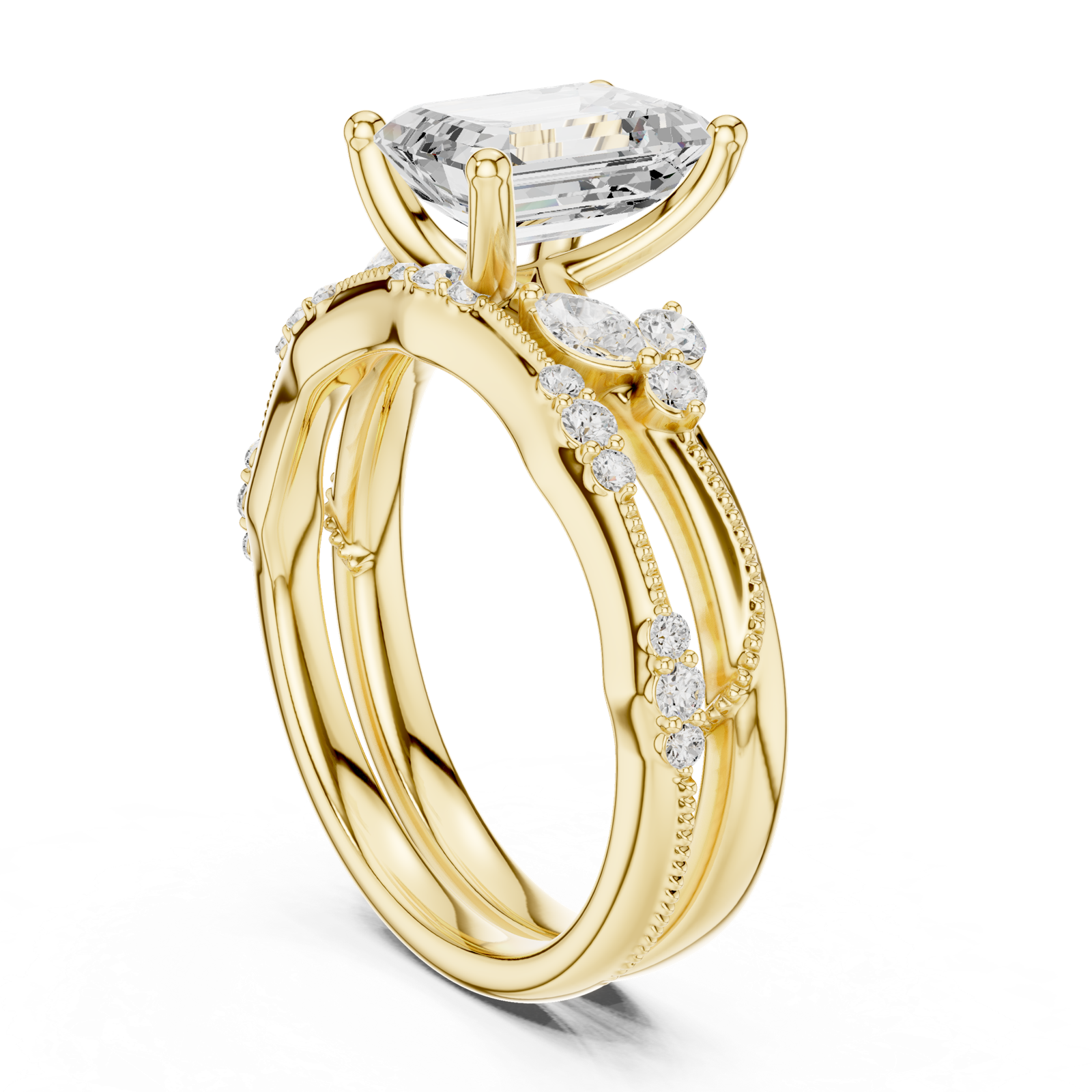 Gold Ring DDLR-299, Emerald center stone, Yellow Gold, view 1