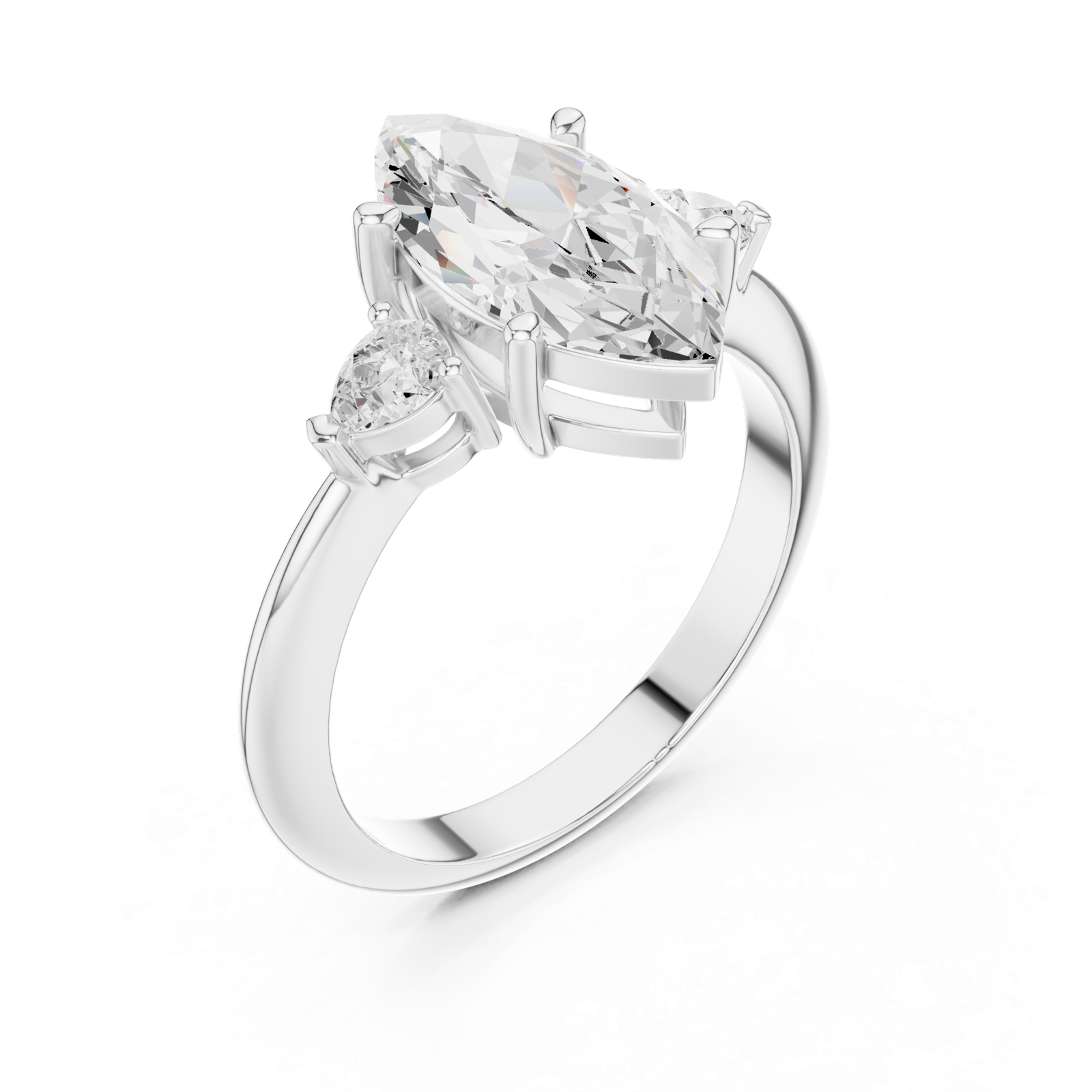 Gold Jewelry L35-66, Marquise center stone, White Gold, view 2