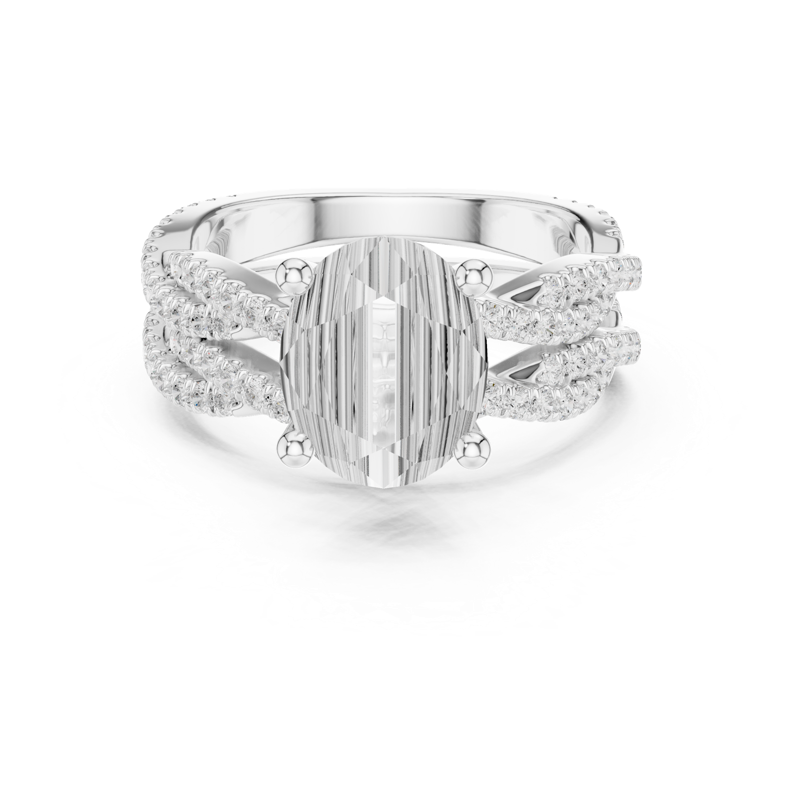Gold Ring DDLR-300, Oval center stone, White Gold, view 4