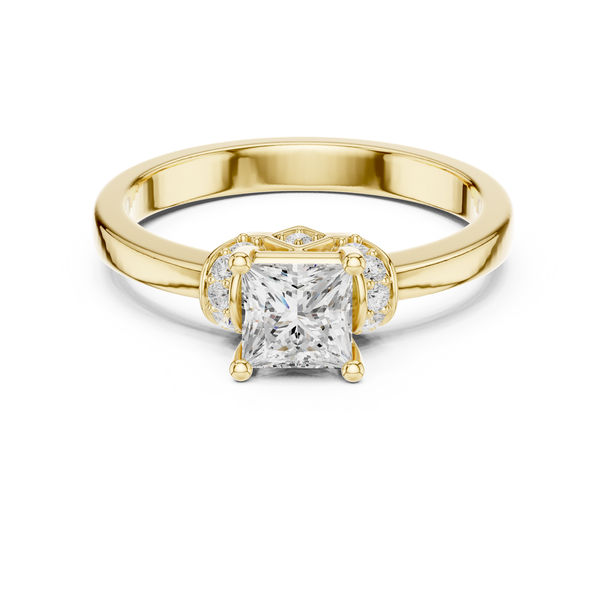 14K Solid Gold Lab Diamond Three-Stone Ring, Yellow Gold