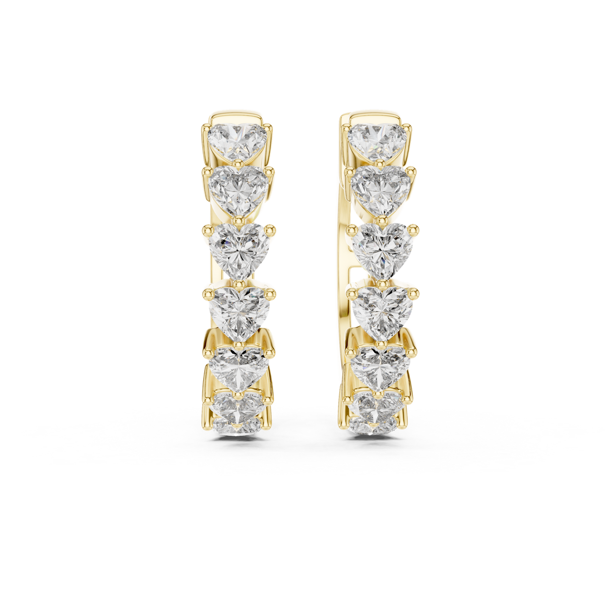 14K Solid Gold Lab Diamond Heart Huggie Earrings, Yellow Gold