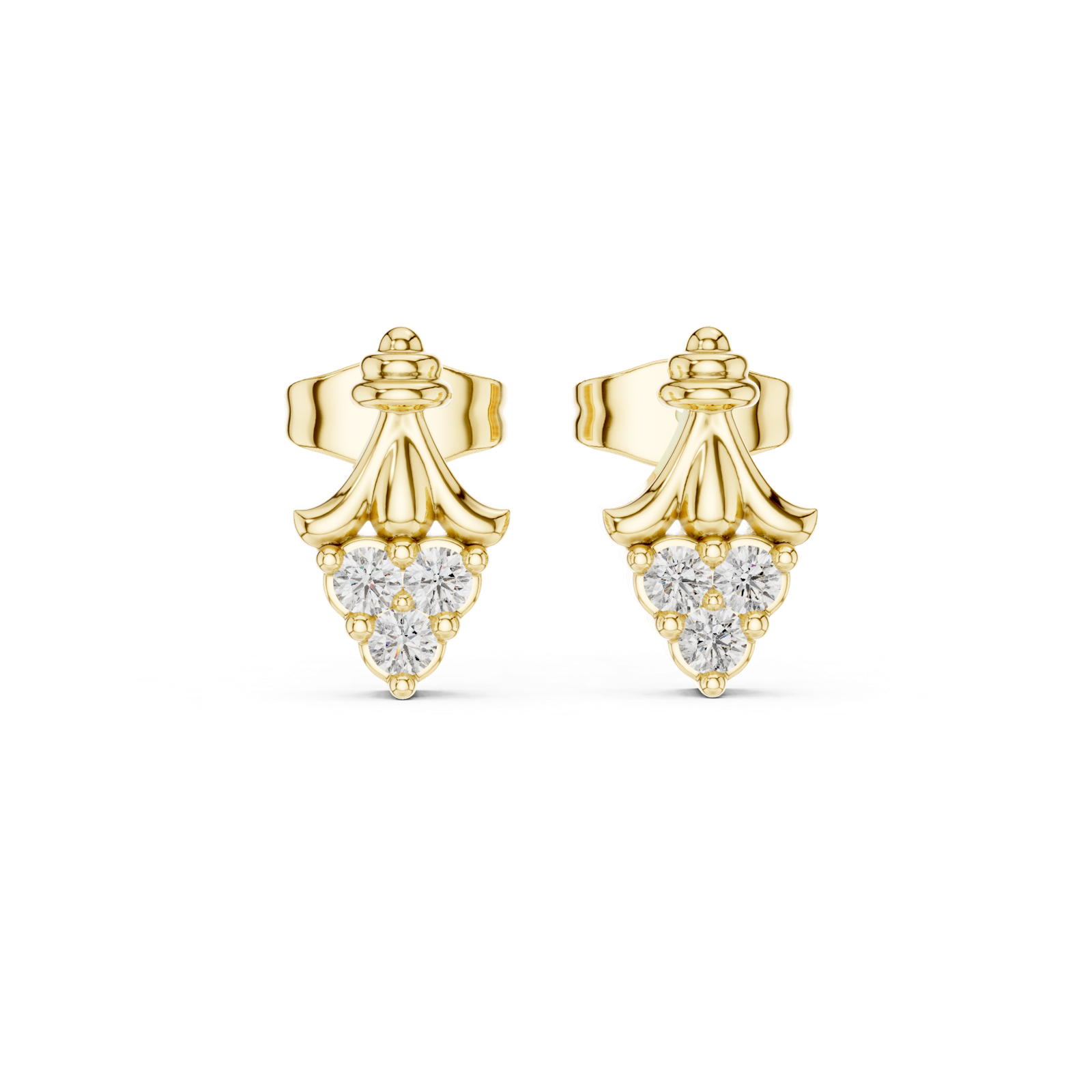 14K Solid Gold Lab Diamond Leaf Cluster Earrings, Yellow Gold