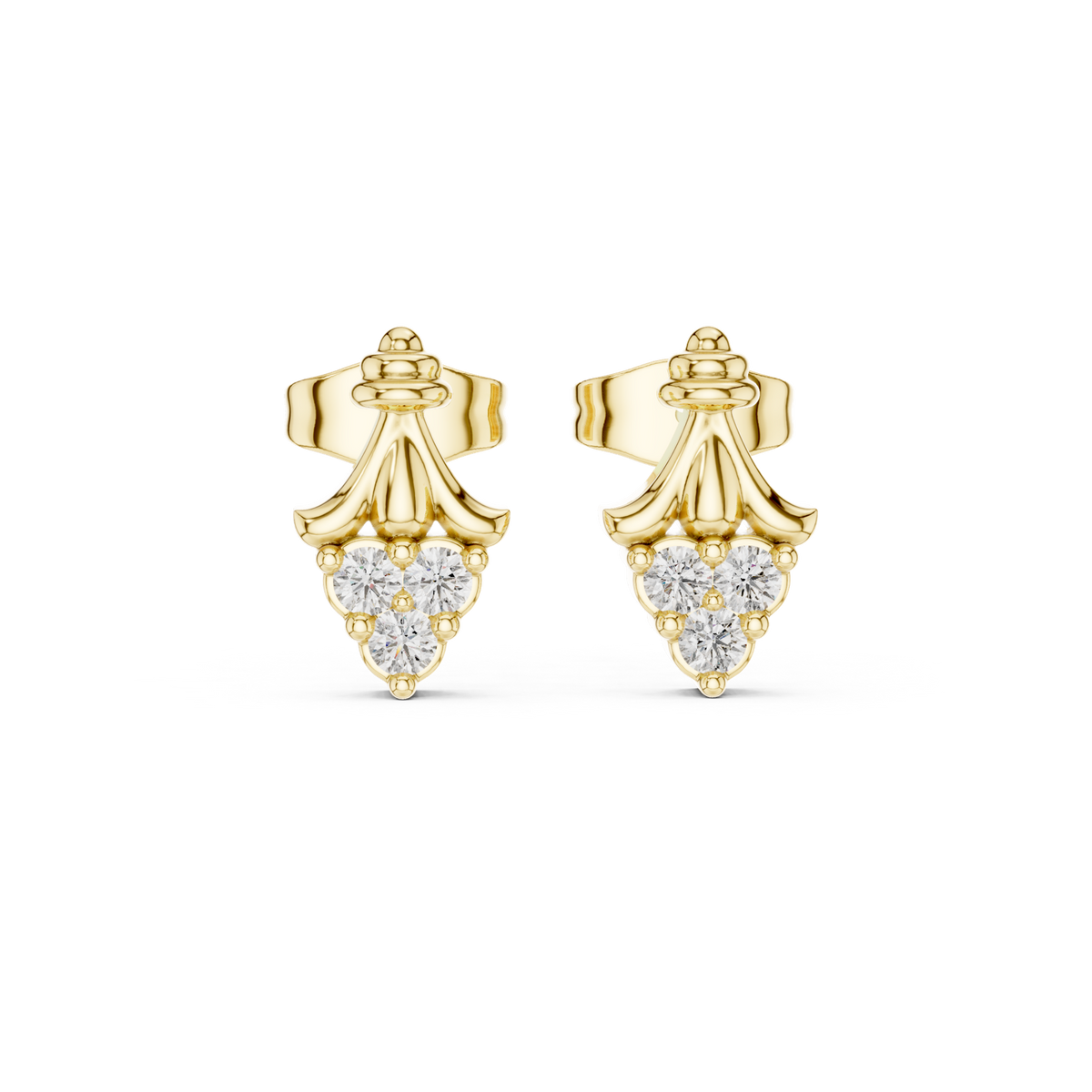 14K Solid Gold Lab Diamond Leaf Cluster Earrings, Yellow Gold