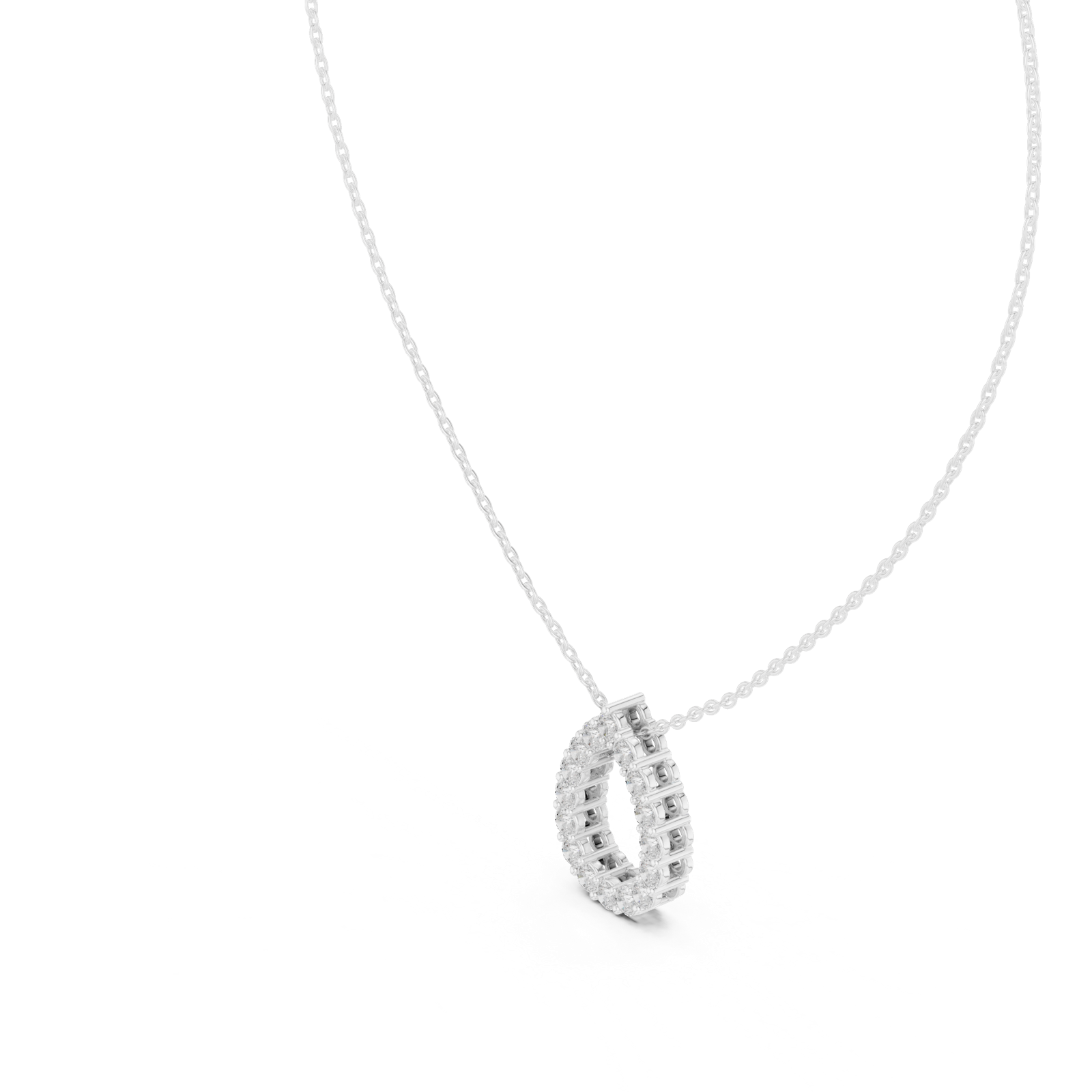 14K Solid Gold Lab Diamond Pendant Necklace, White Gold, view 2