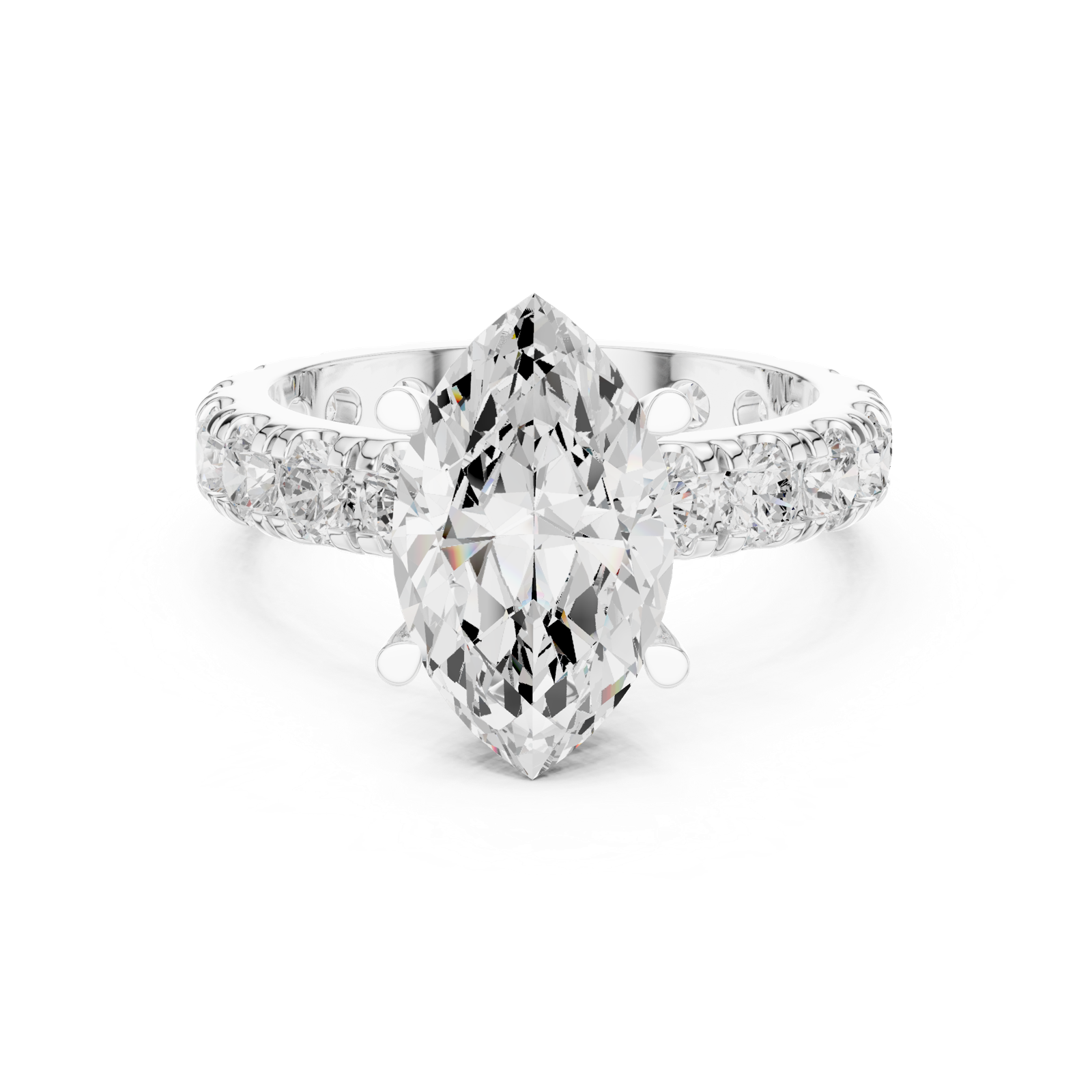 Gold Jewelry L35-63, Marquise center stone, White Gold, view 4
