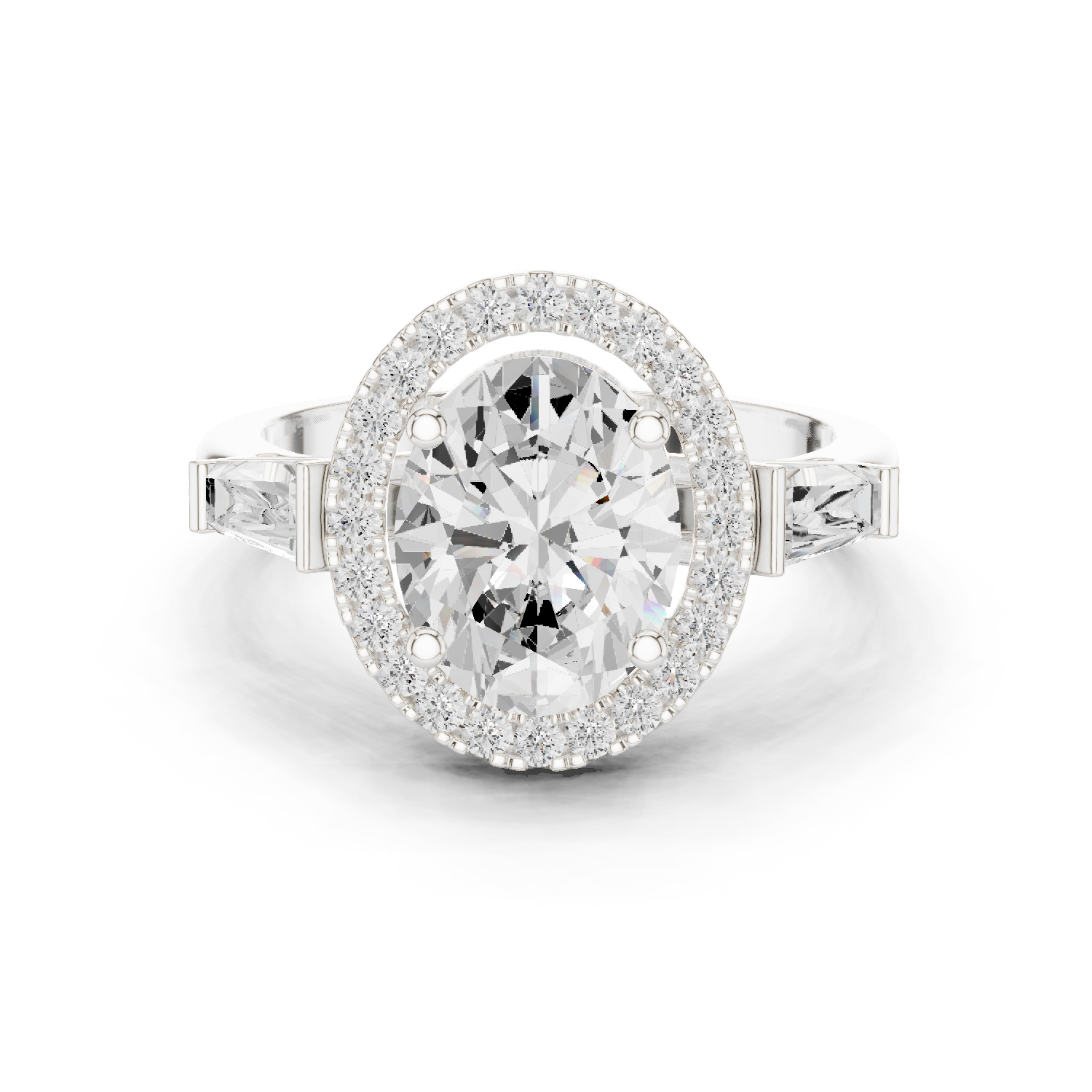 Gold Ring DDLR-342, Oval center stone, White Gold