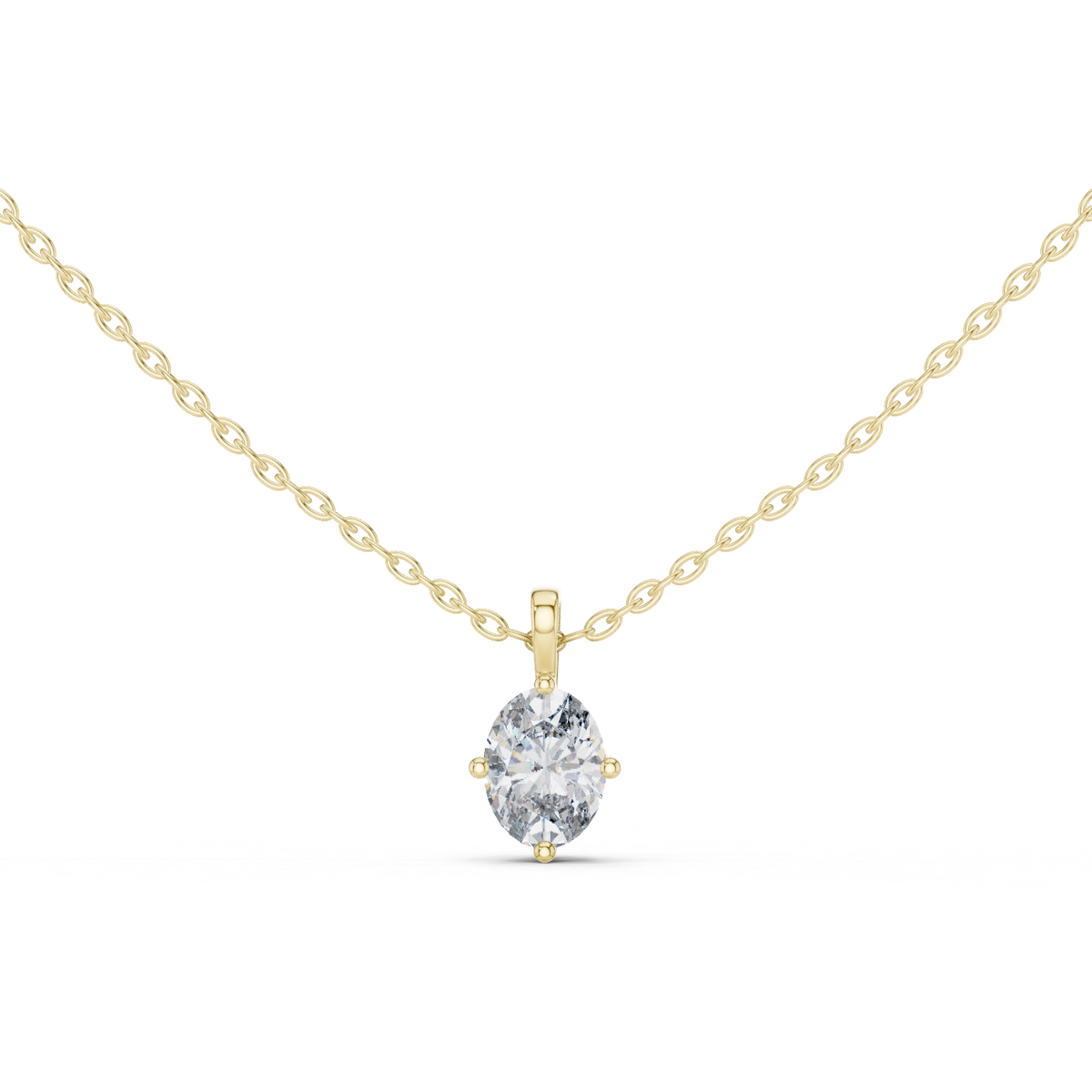 14K Solid Gold Lab Diamond Solitaire Pendant Necklace, Yellow Gold