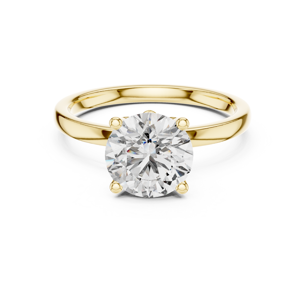 14K Solid Gold Lab Diamond Solitaire Ring, Yellow Gold