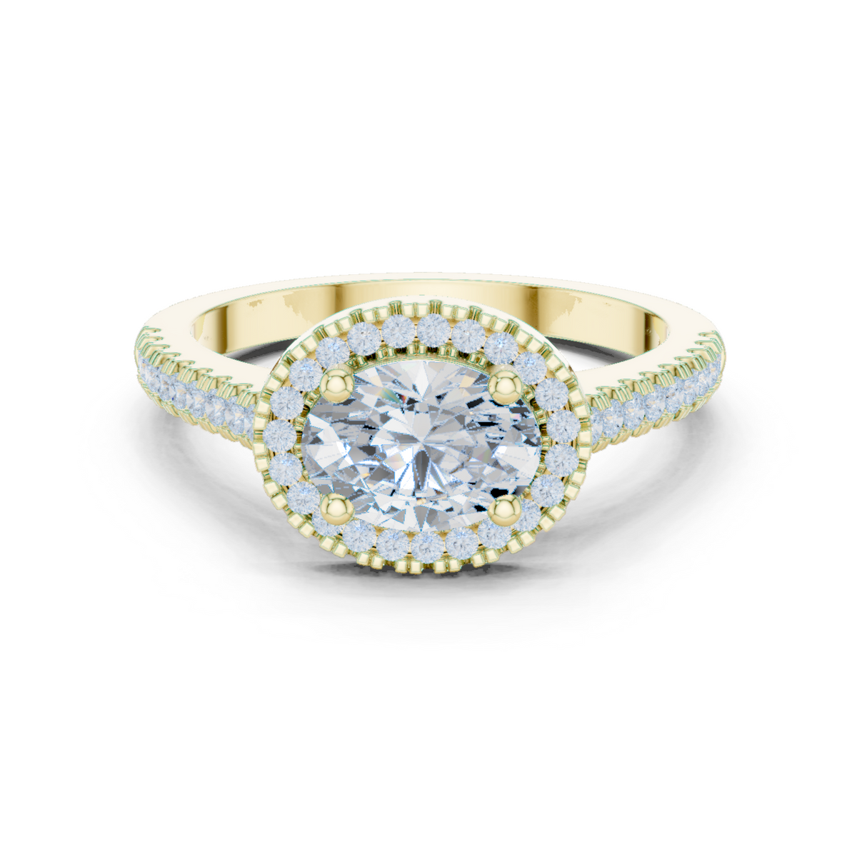 14K Solid Gold Lab Diamond Halo Ring, Yellow Gold