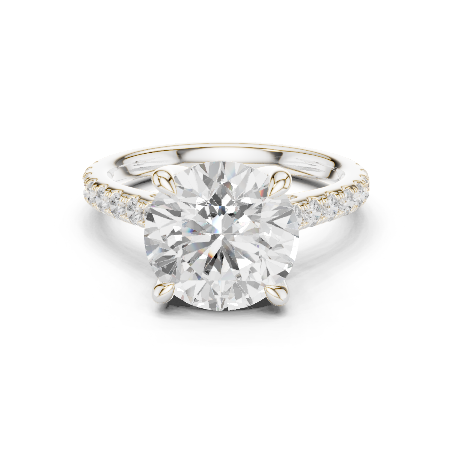 Gold Ring DDLR-250, Round center stone, White Gold