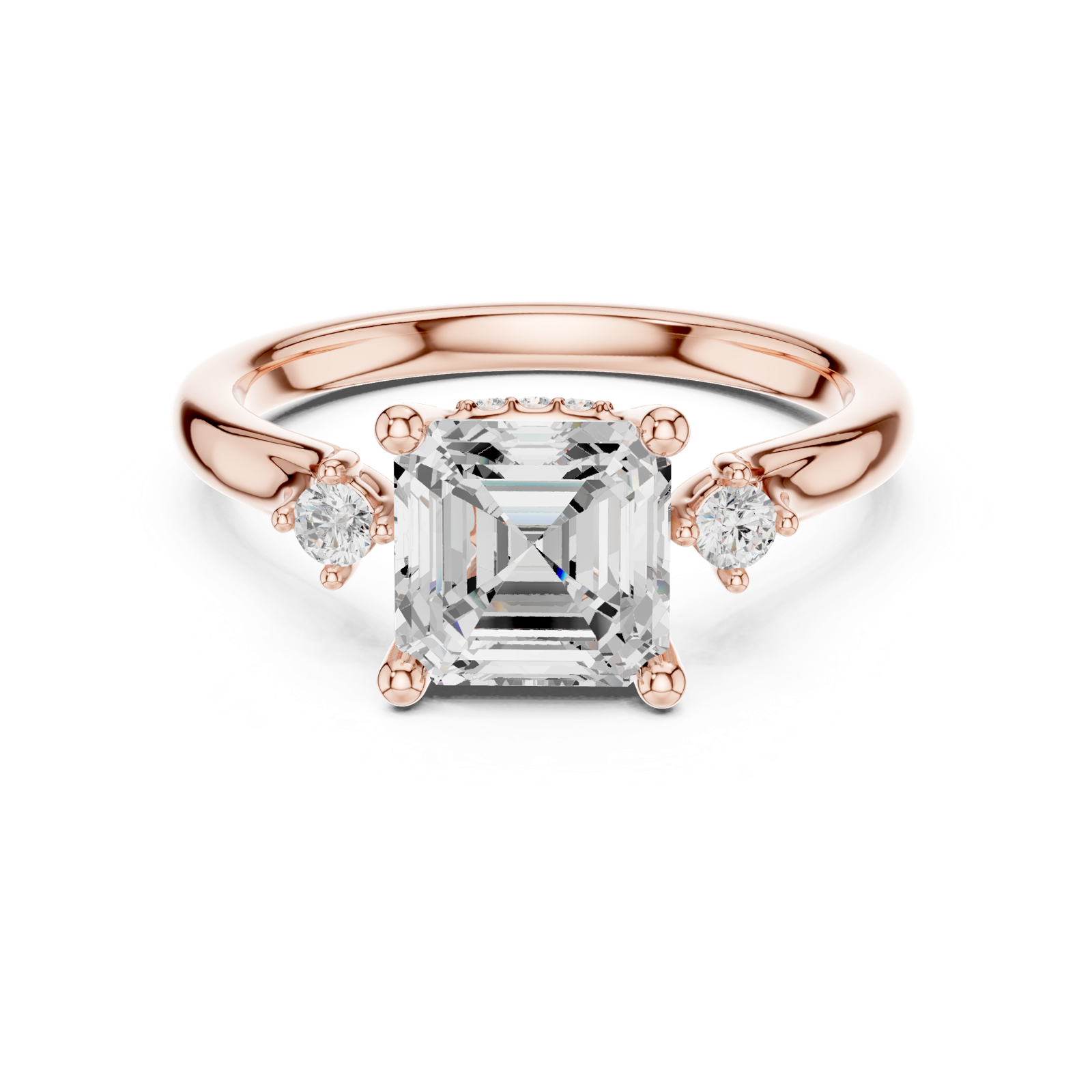 Gold Ring DDLR-164, Asscher center stone, Rose Gold, view 4