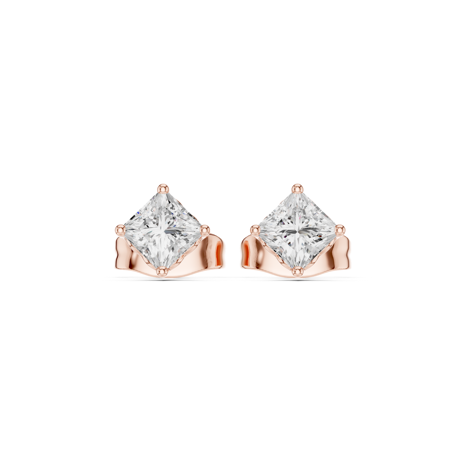 14K Solid Gold Lab Diamond Stud Earrings, Rose Gold, view 4