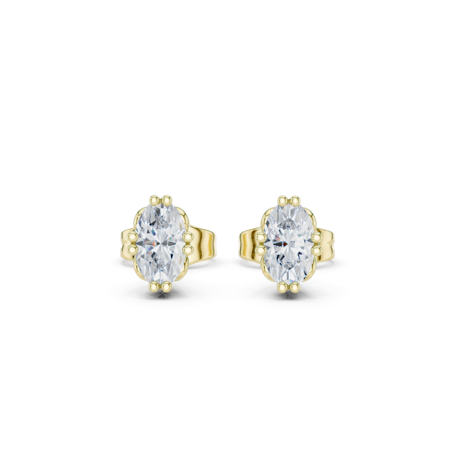 14K Solid Gold Lab Diamond Stud Earrings, Yellow Gold