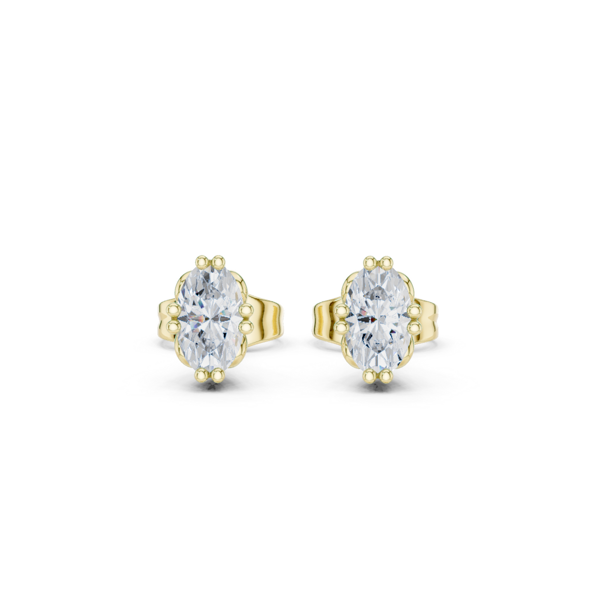 14K Solid Gold Lab Diamond Stud Earrings, Yellow Gold