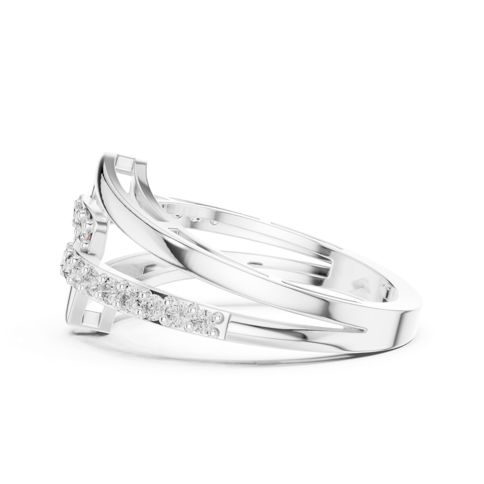 14K Solid Gold Lab Diamond Crossover Ring, White Gold, view 3