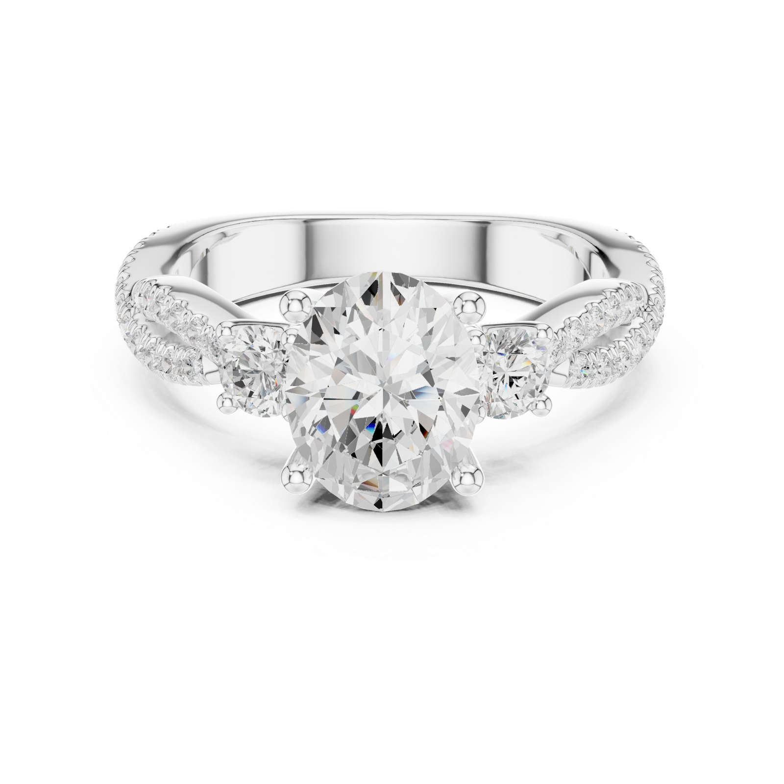 Gold Ring DDLR-281, Oval center stone, White Gold, view 4