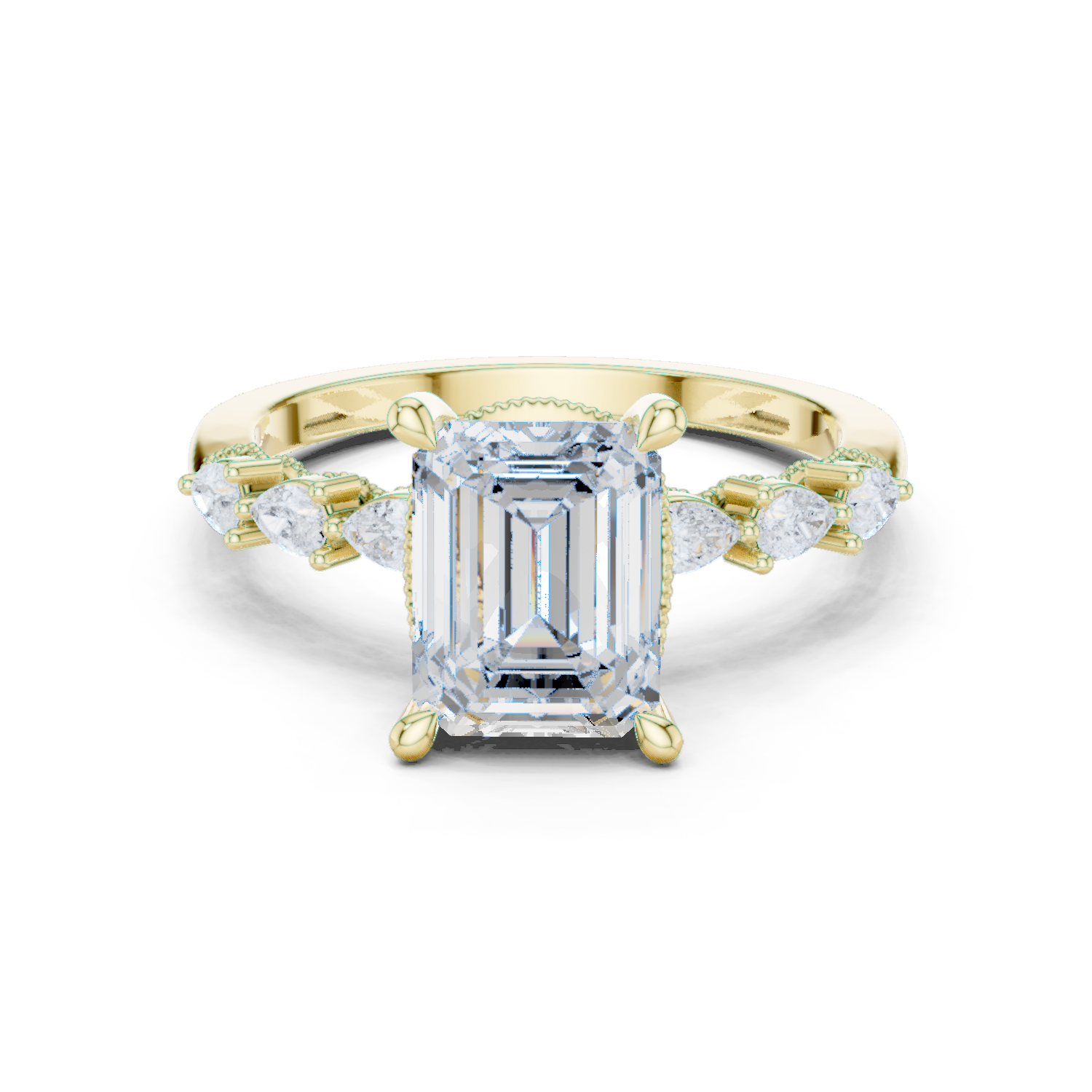 Gold Ring, Emerald center stone, Yellow Gold