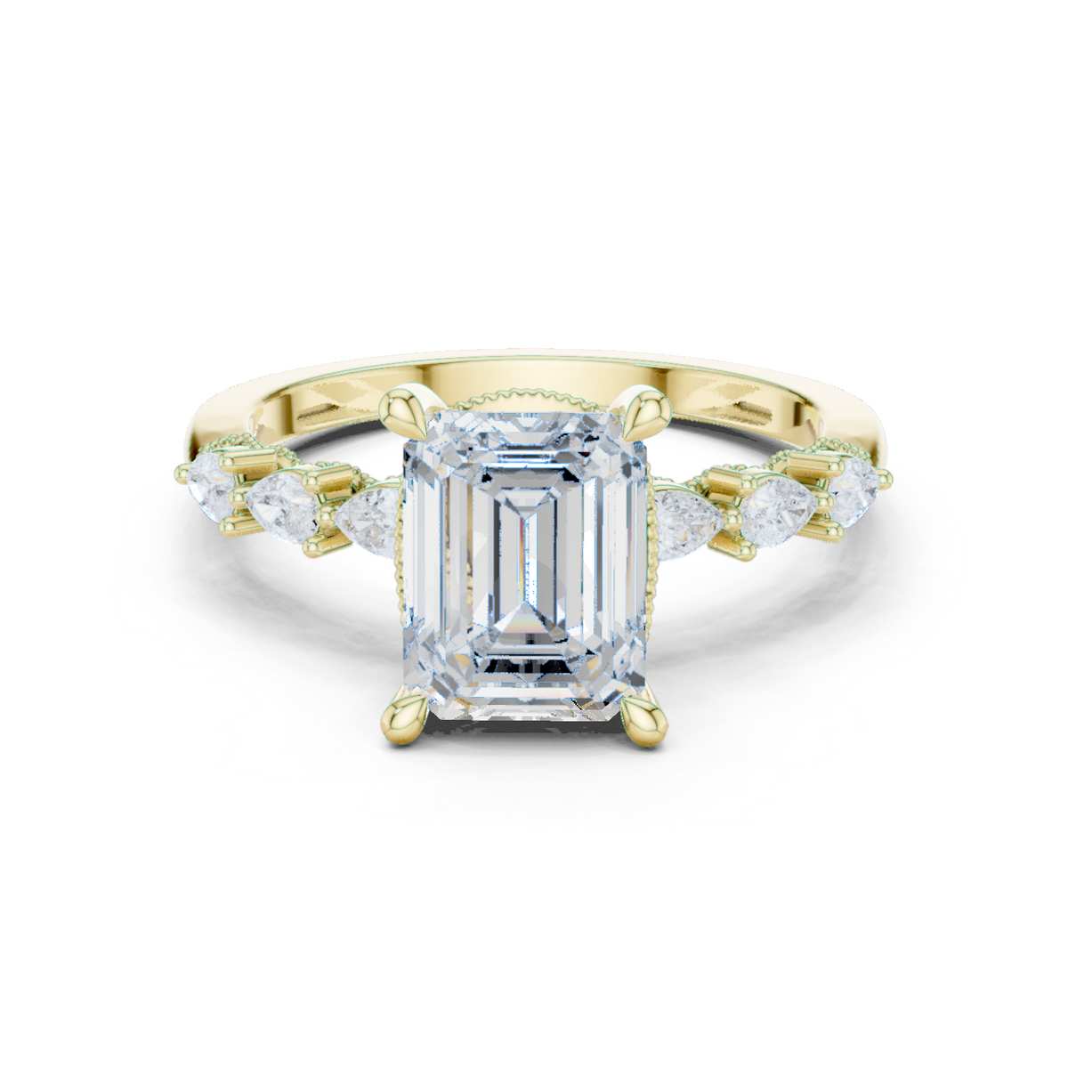 Gold Ring, Emerald center stone, Yellow Gold