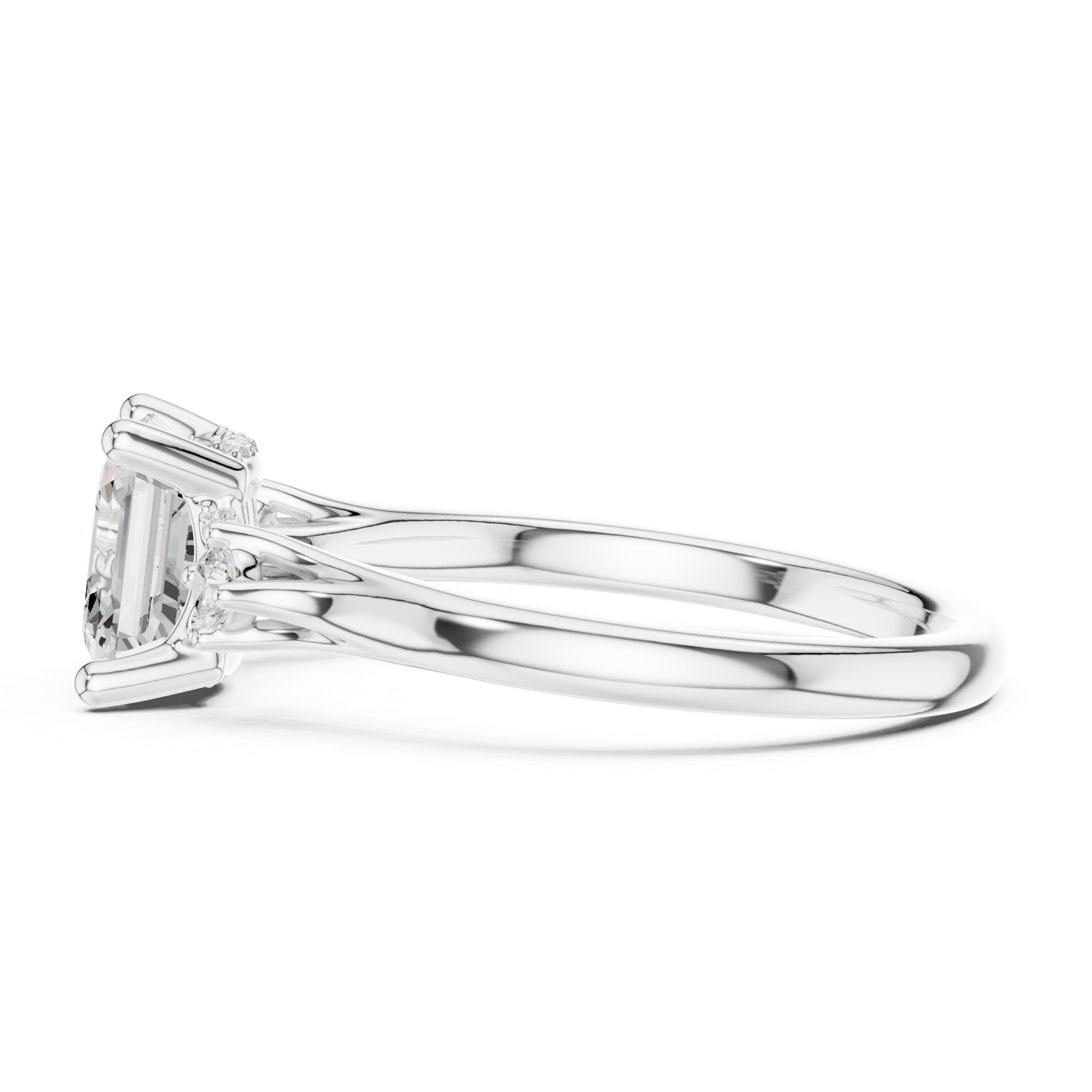 Gold Ring DDLR-164, Asscher center stone, White Gold, view 3