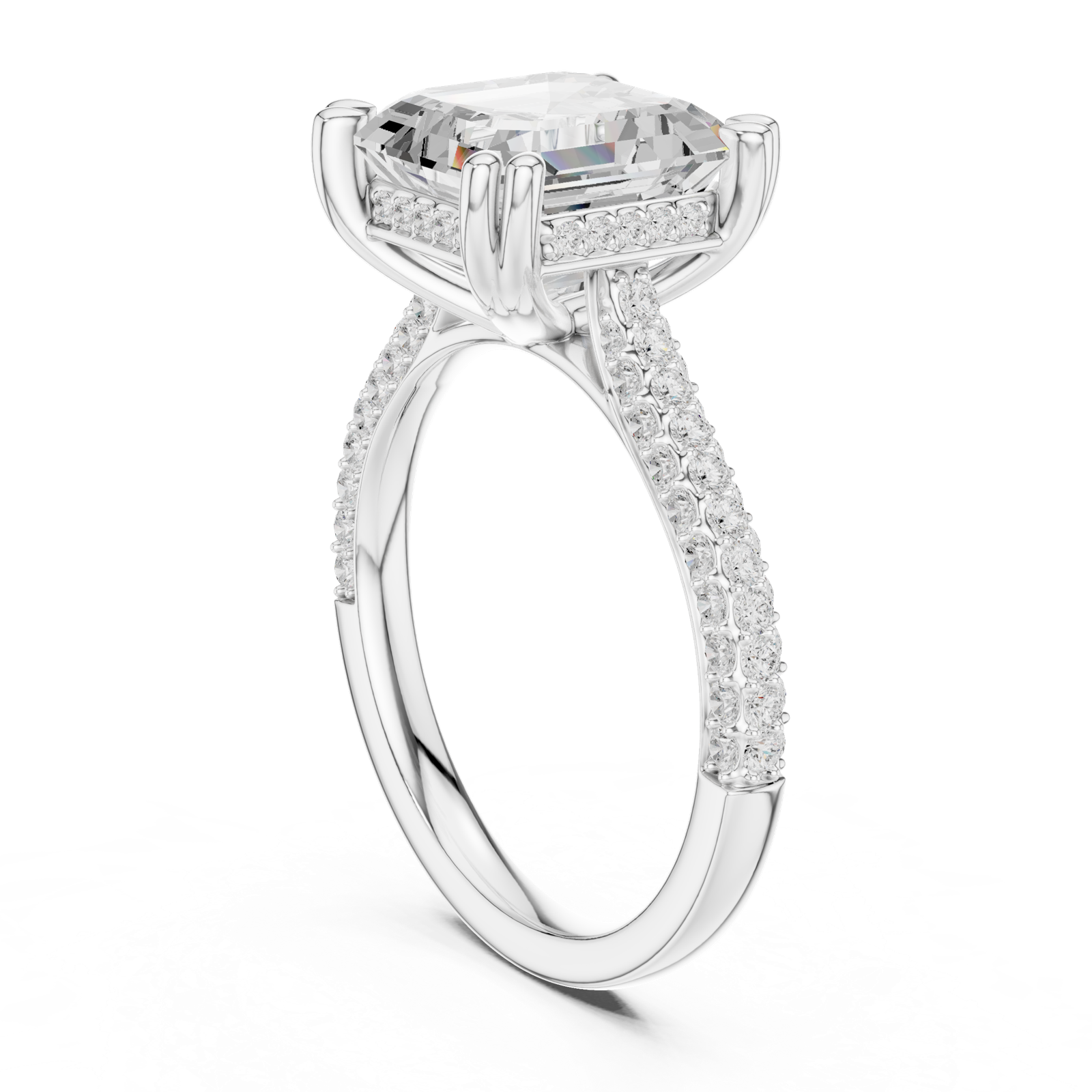 Gold Ring DDLR-260, Asscher center stone, White Gold, view 1