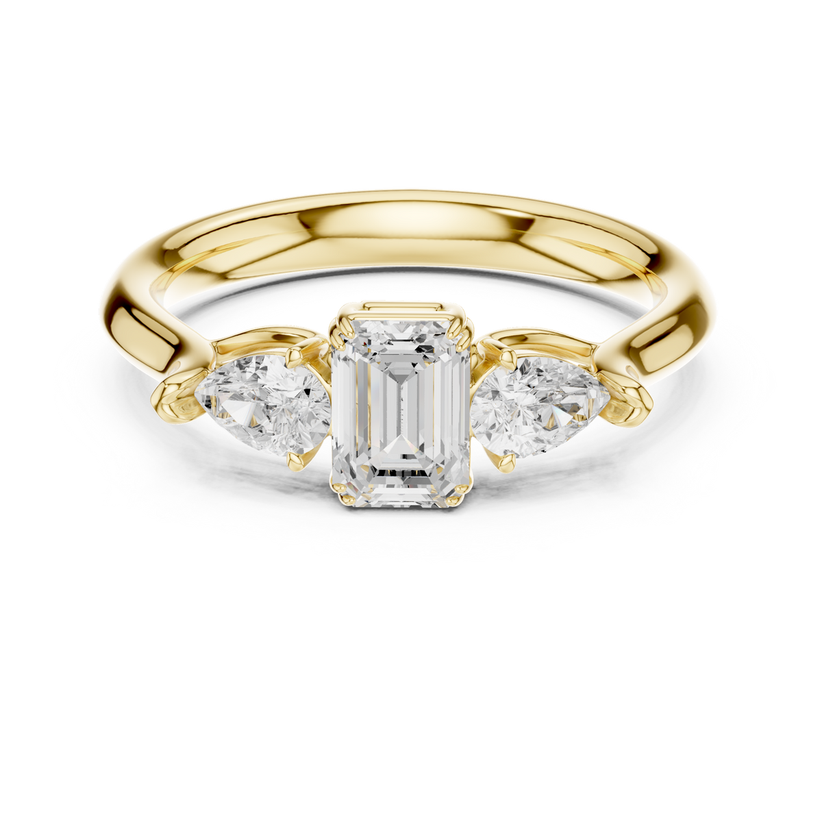 14K Solid Gold Lab Diamond Three-Stone Ring, Yellow Gold