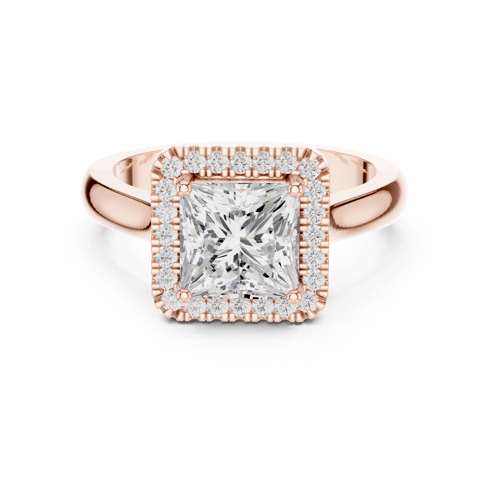 Gold Ring DDLR-338, Princess center stone, Rose Gold, view 4