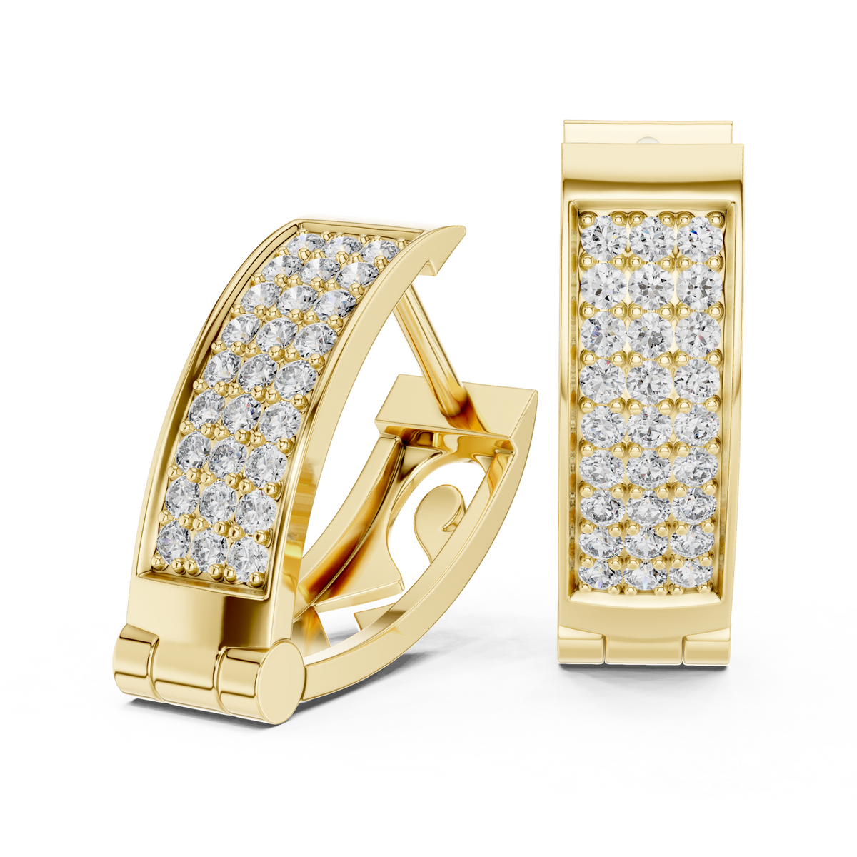 14K Solid Gold Lab Diamond Huggie Earrings, Yellow Gold, view 1