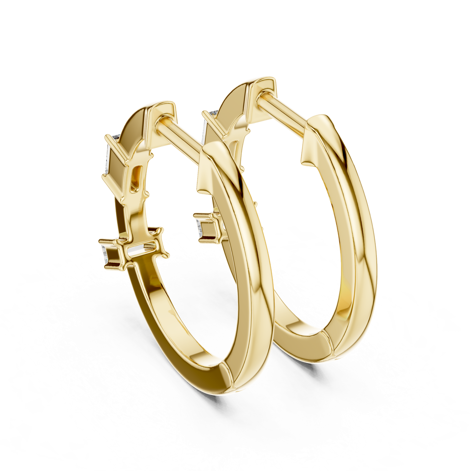 14K Solid Gold Lab Diamond Huggie Earrings, Yellow Gold, view 3