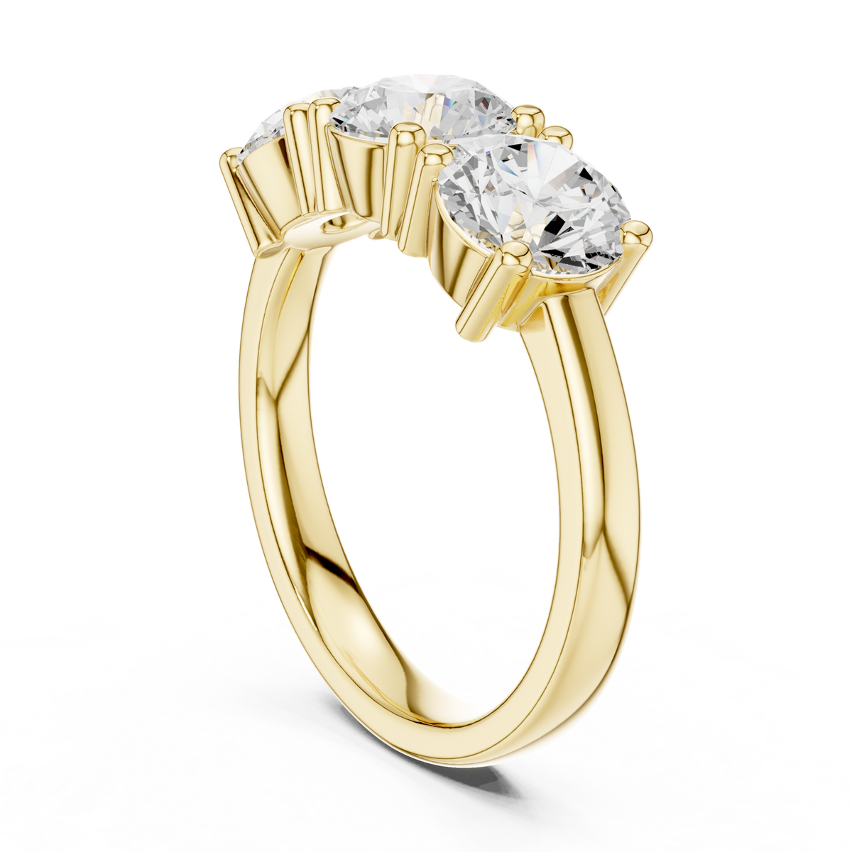 14K Solid Gold Lab Diamond Three-Stone Ring, Yellow Gold, view 1