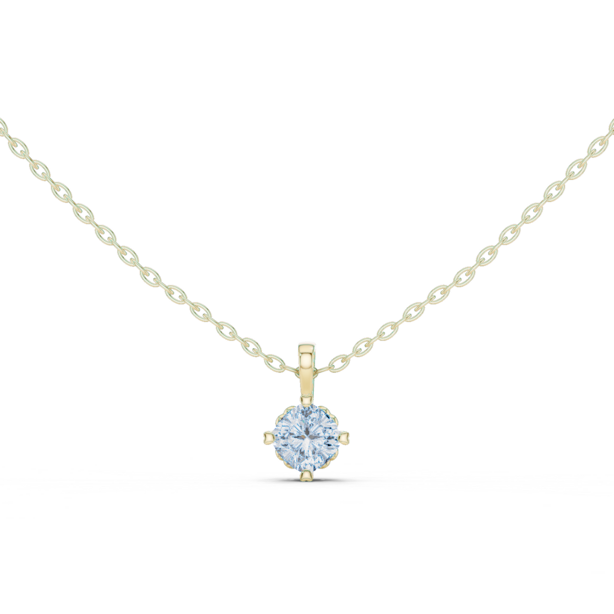 14K Solid Gold Lab Diamond Solitaire Pendant Necklace, Yellow Gold