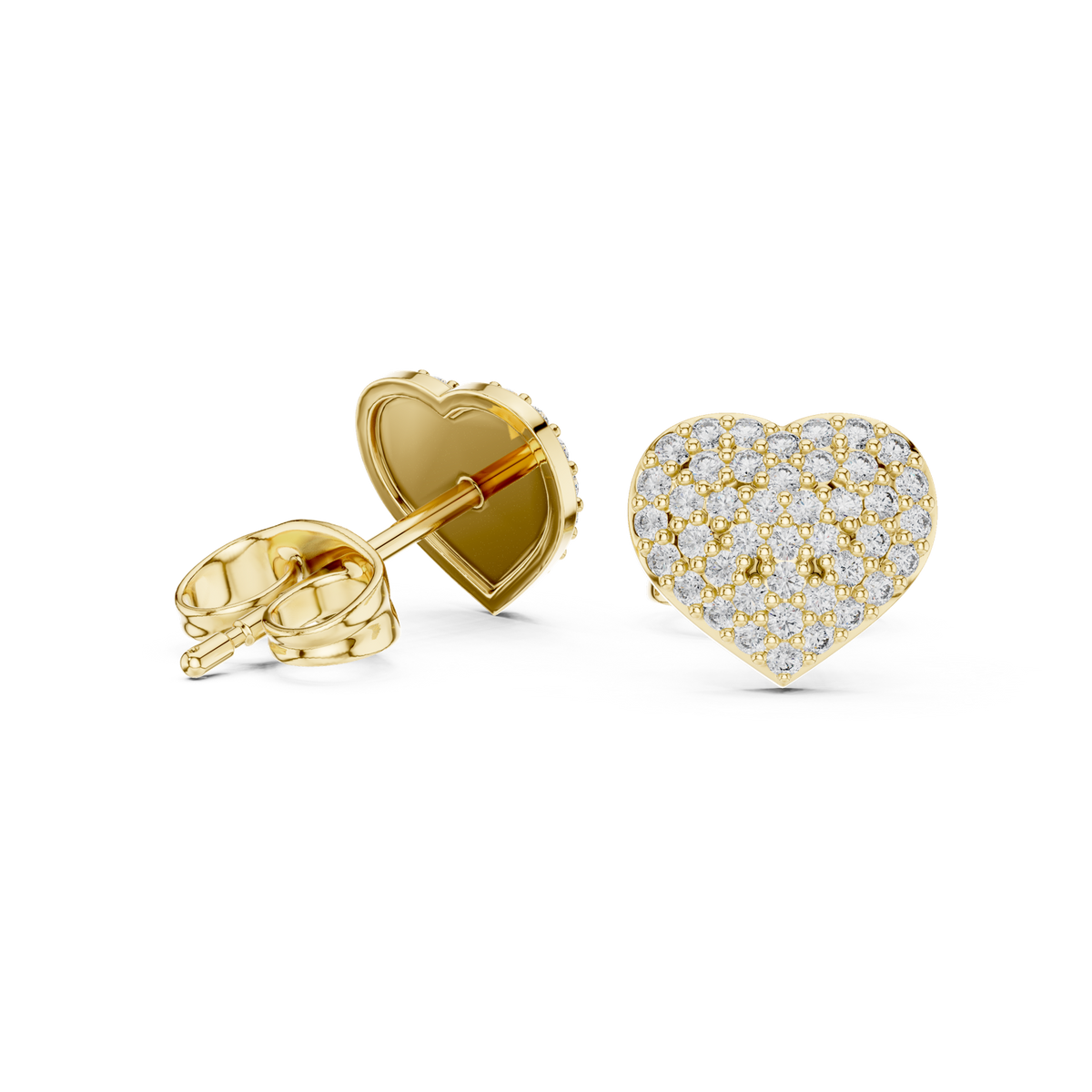 14K Solid Gold Lab Diamond Heart Cluster Earrings, Yellow Gold, view 1