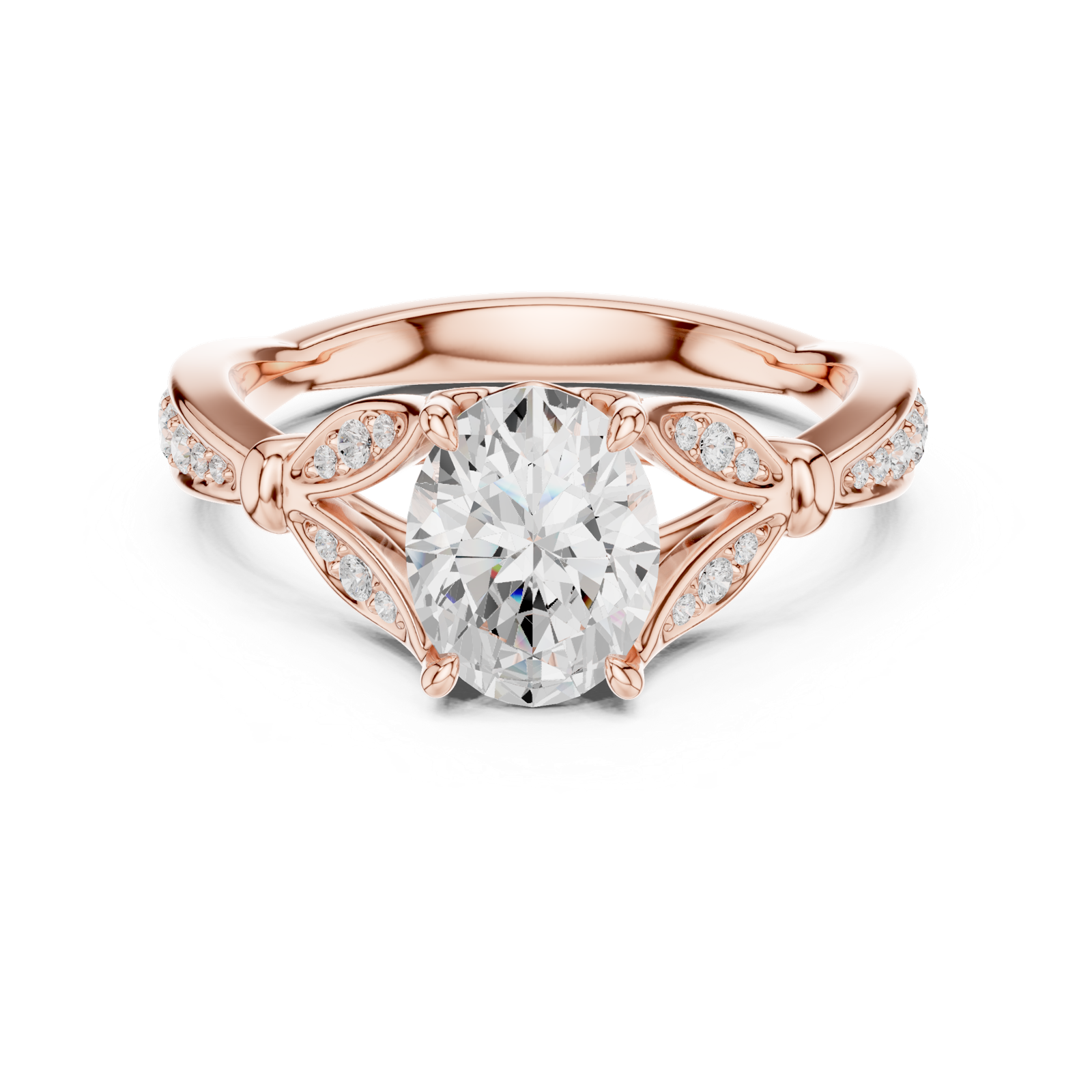 Gold Ring DDLR-257, Oval center stone, Rose Gold, view 4