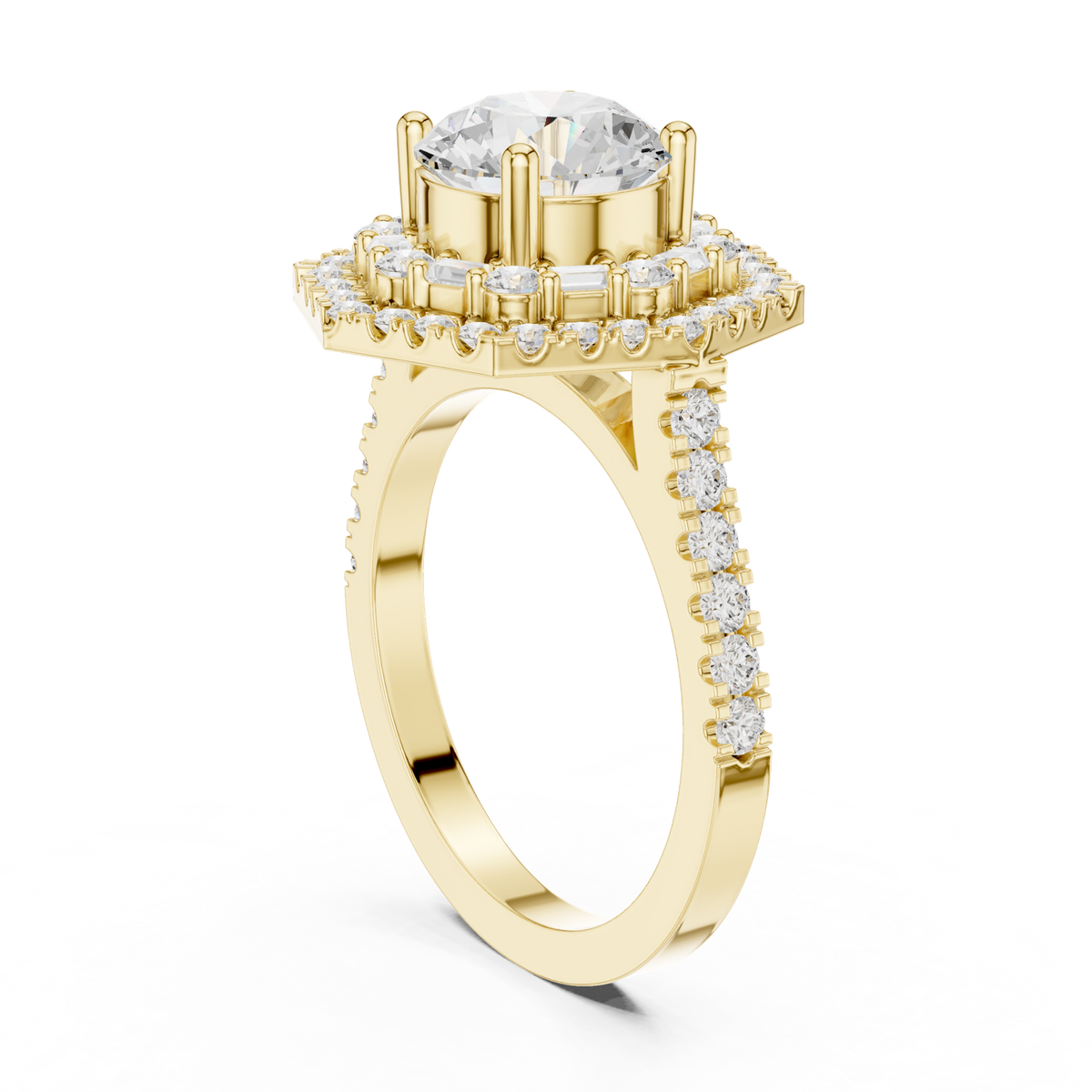 14K Solid Gold Lab Diamond Halo Ring, Yellow Gold, view 1