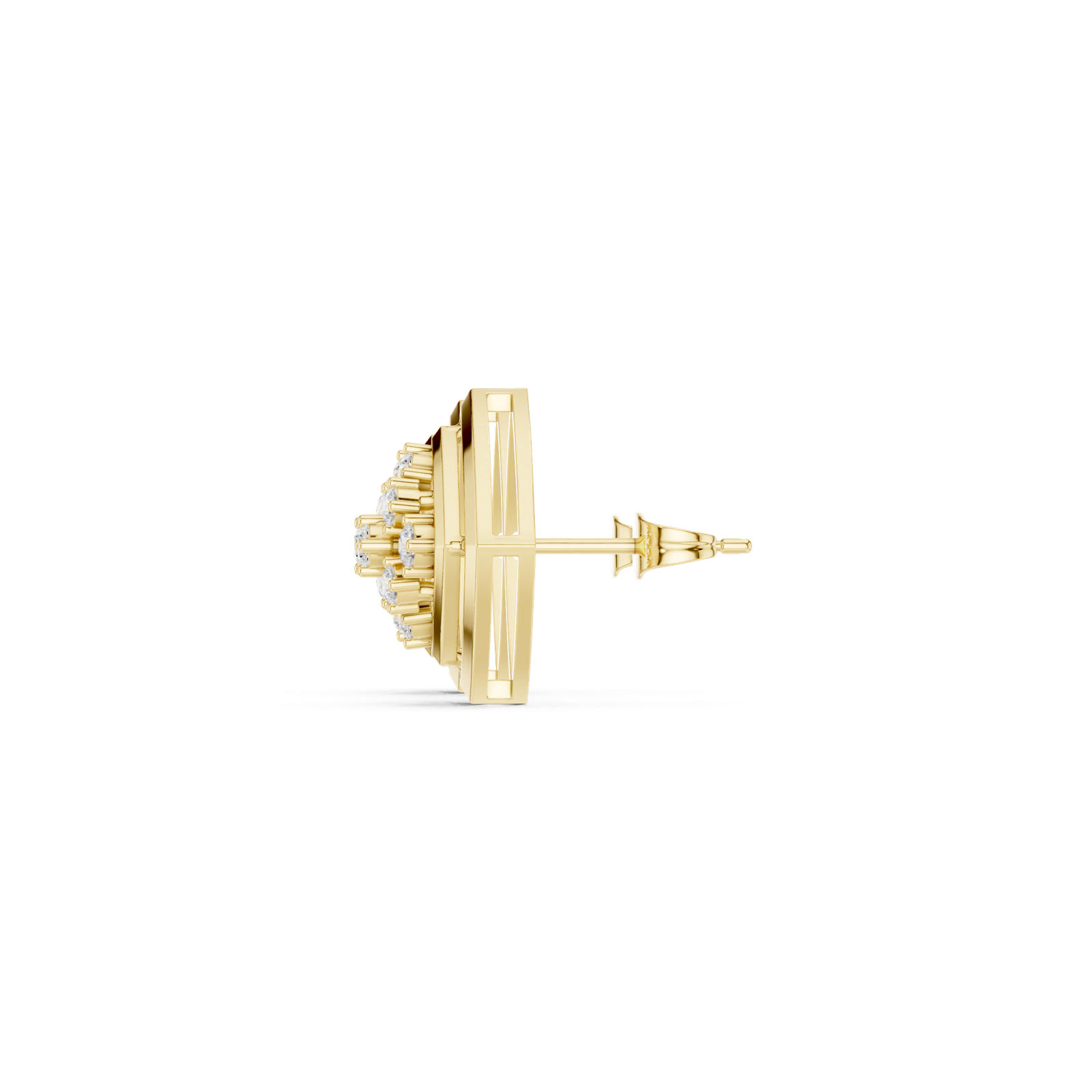 14K Solid Gold Lab Diamond Cluster Earrings, Yellow Gold, view 3