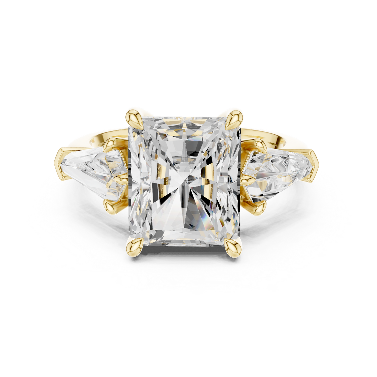 14K Solid Gold Lab Diamond Three-Stone Ring, Yellow Gold