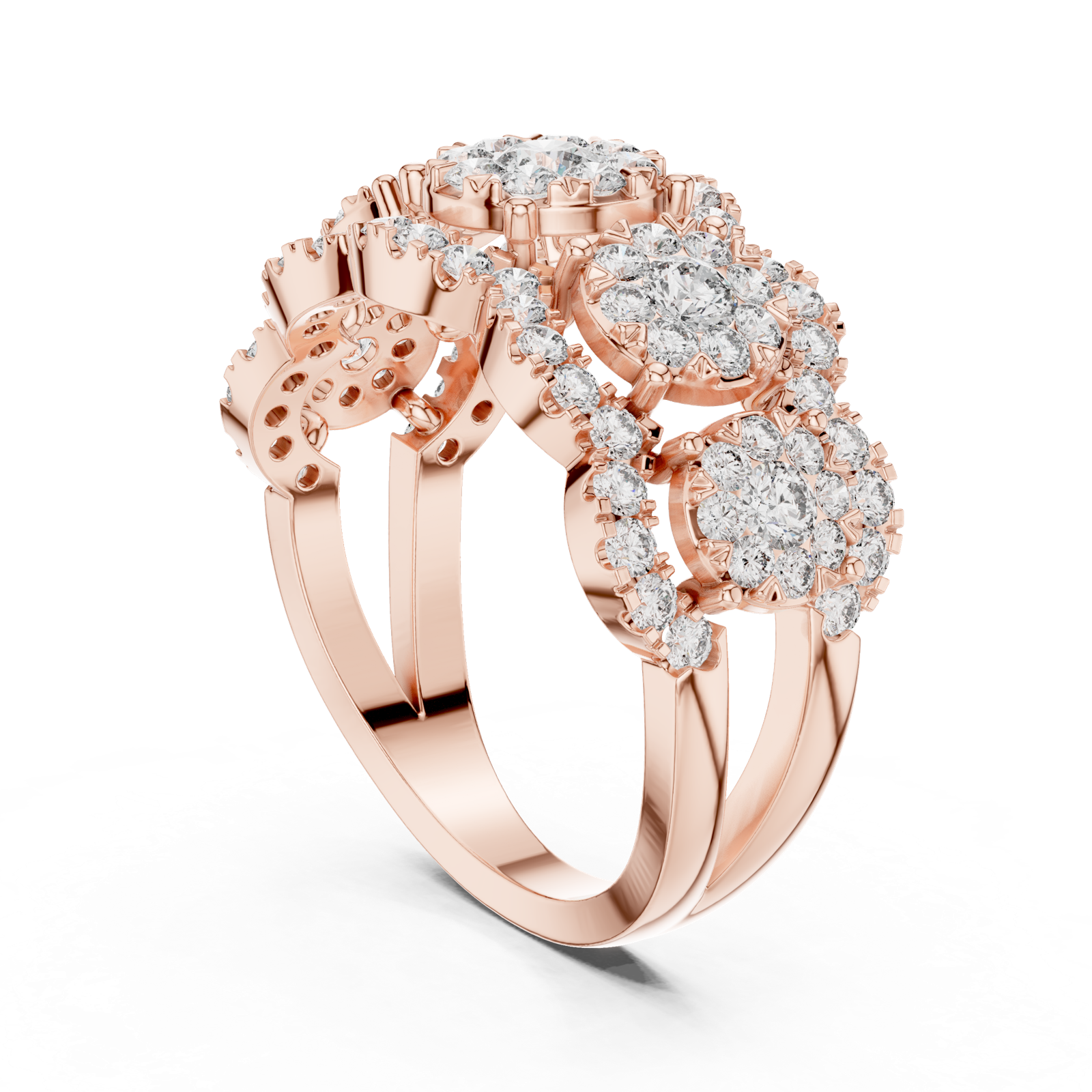 14K Solid Gold Lab Diamond Three-Stone Ring, Rose Gold, view 1