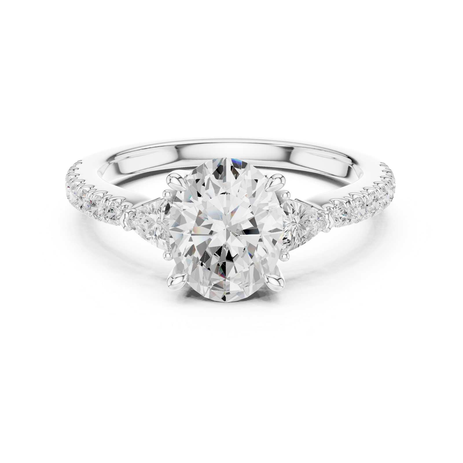 Gold Ring DDLR-037, Oval center stone, White Gold, view 4