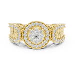 14K Solid Gold Lab Diamond Halo Ring, Yellow Gold