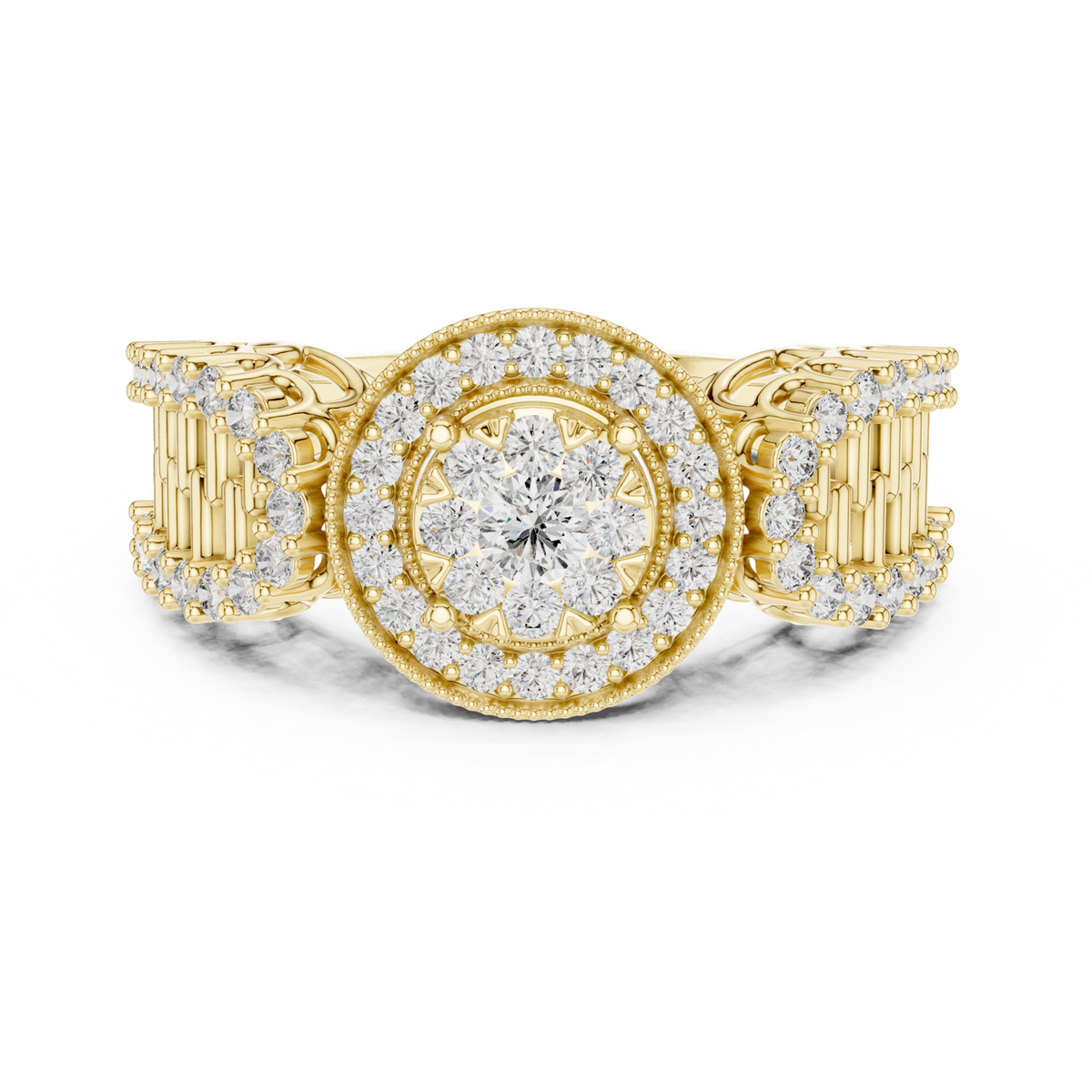 14K Solid Gold Lab Diamond Halo Ring, Yellow Gold